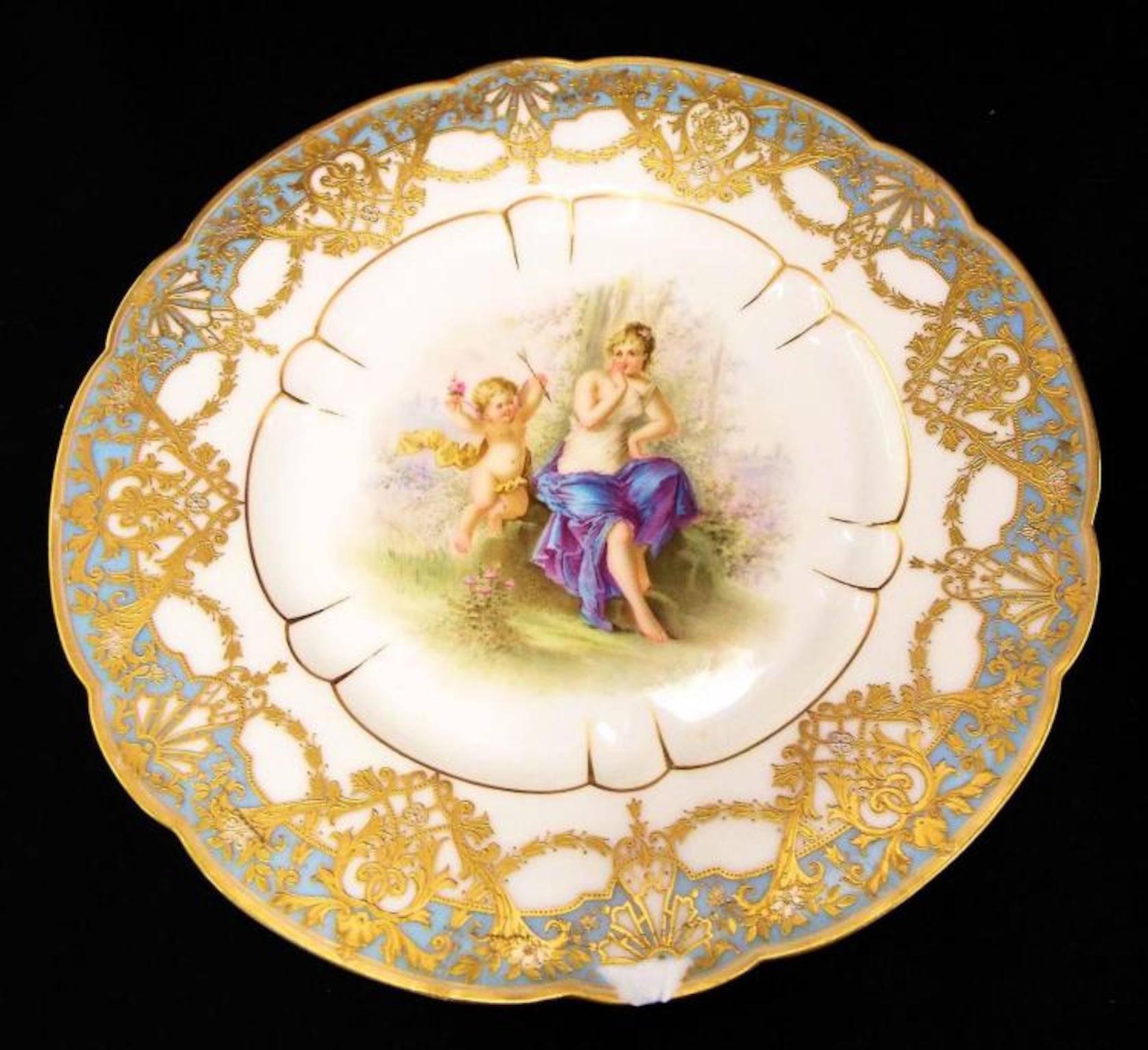 French Late 19th Century Pair of Sevres Plates, Signed