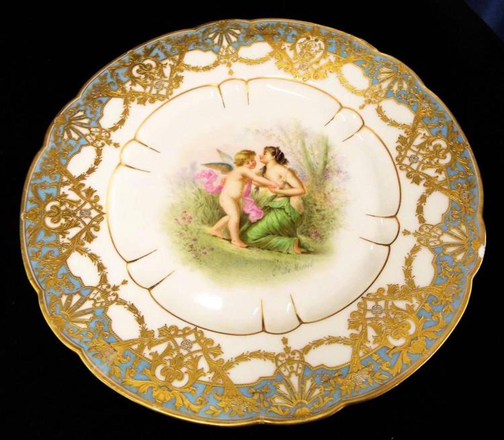 Porcelain Late 19th Century Pair of Sevres Plates, Signed