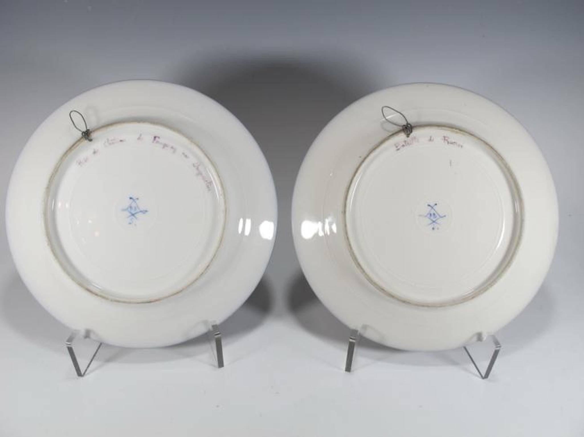19th Century Antique French Sevres Pair of Porcelain Plates 2