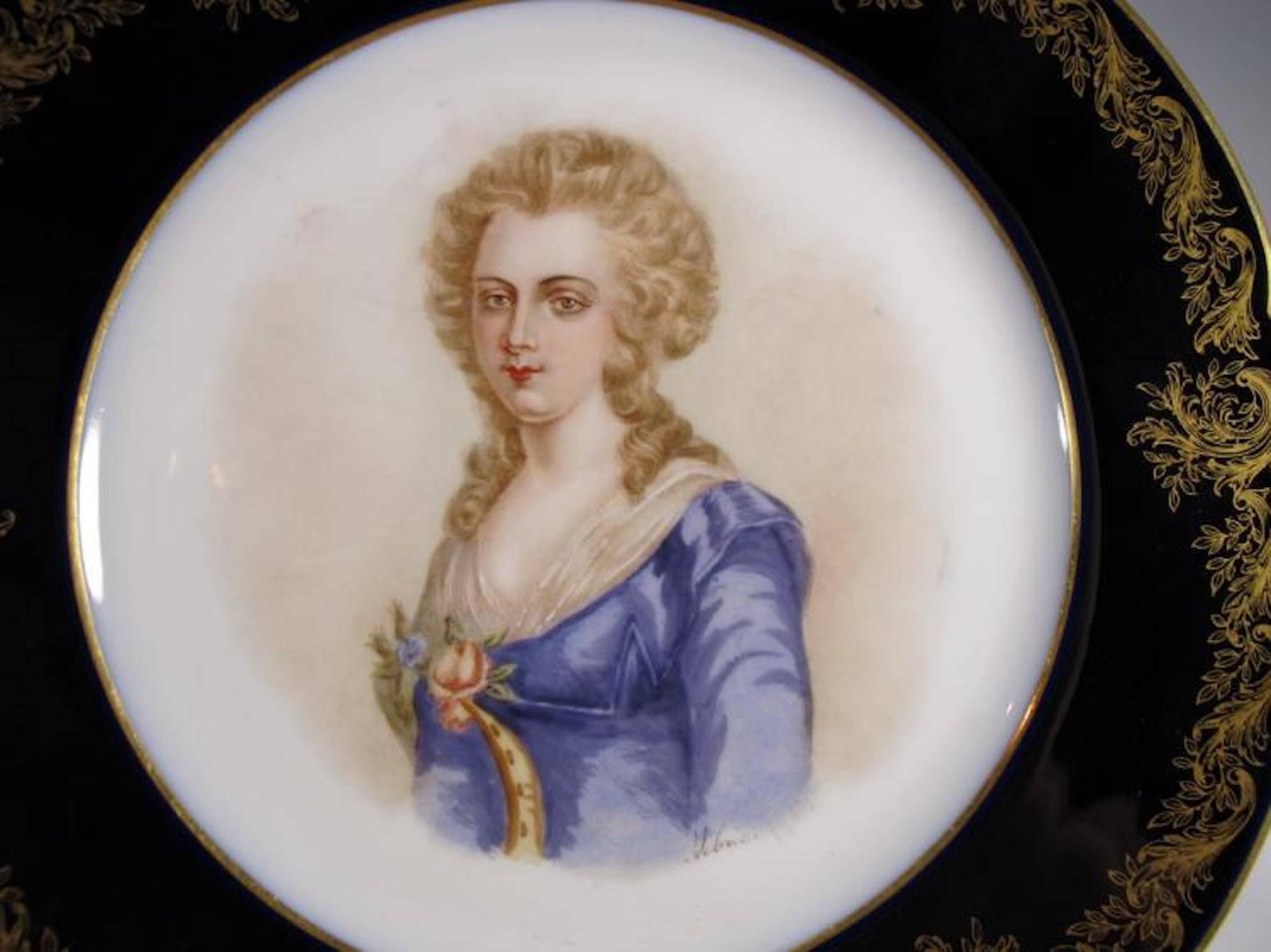 19th Century Antique Pair of French Sevres Porcelain Plates, Signed In Good Condition For Sale In Washington Crossing, PA