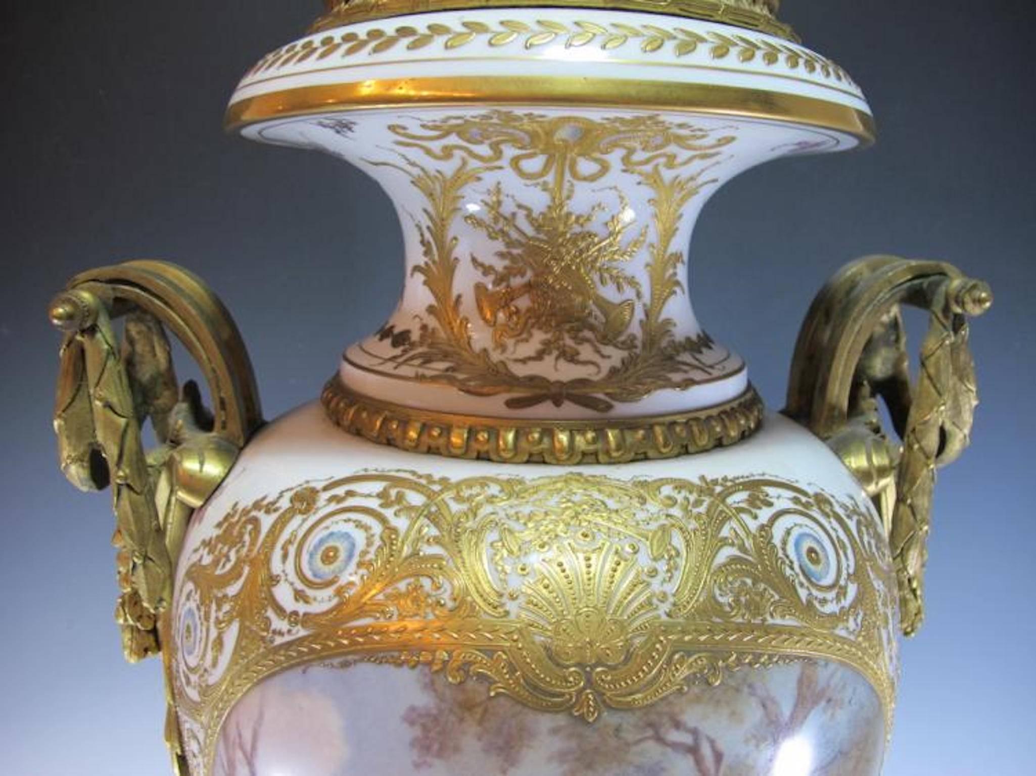 Gilt 19th Century French Sevres Bronze and Porcelain Urn