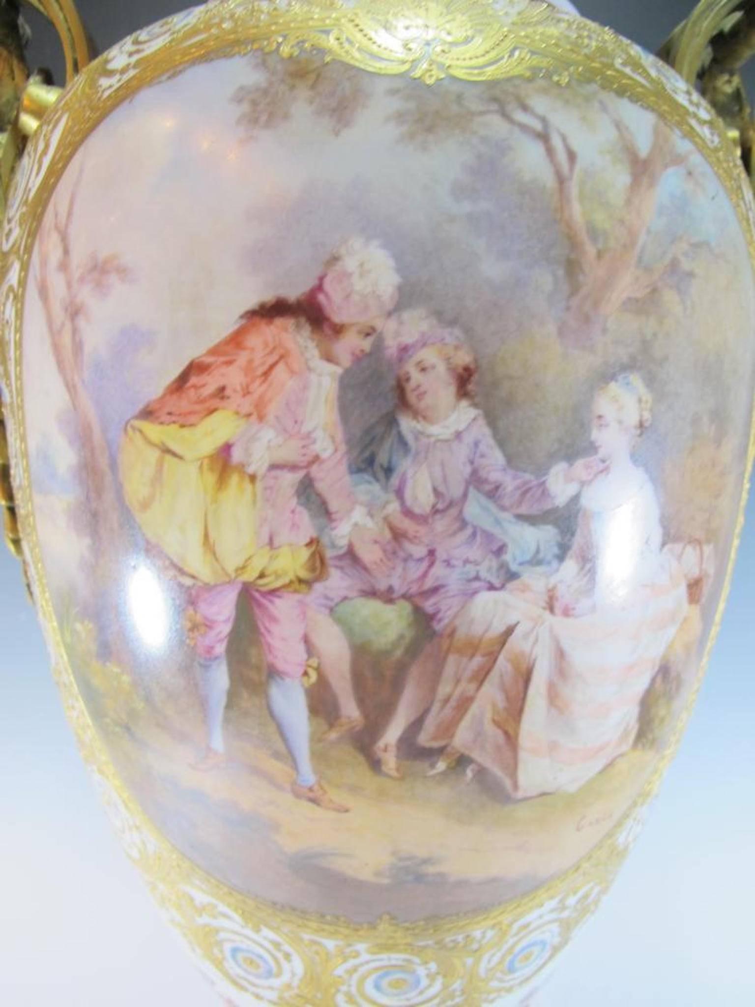 19th Century French Sevres Bronze and Porcelain Urn In Excellent Condition In Washington Crossing, PA