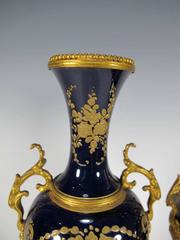 19th Century Antique French Sèvres Pair of Porcelain and Bronze Urns