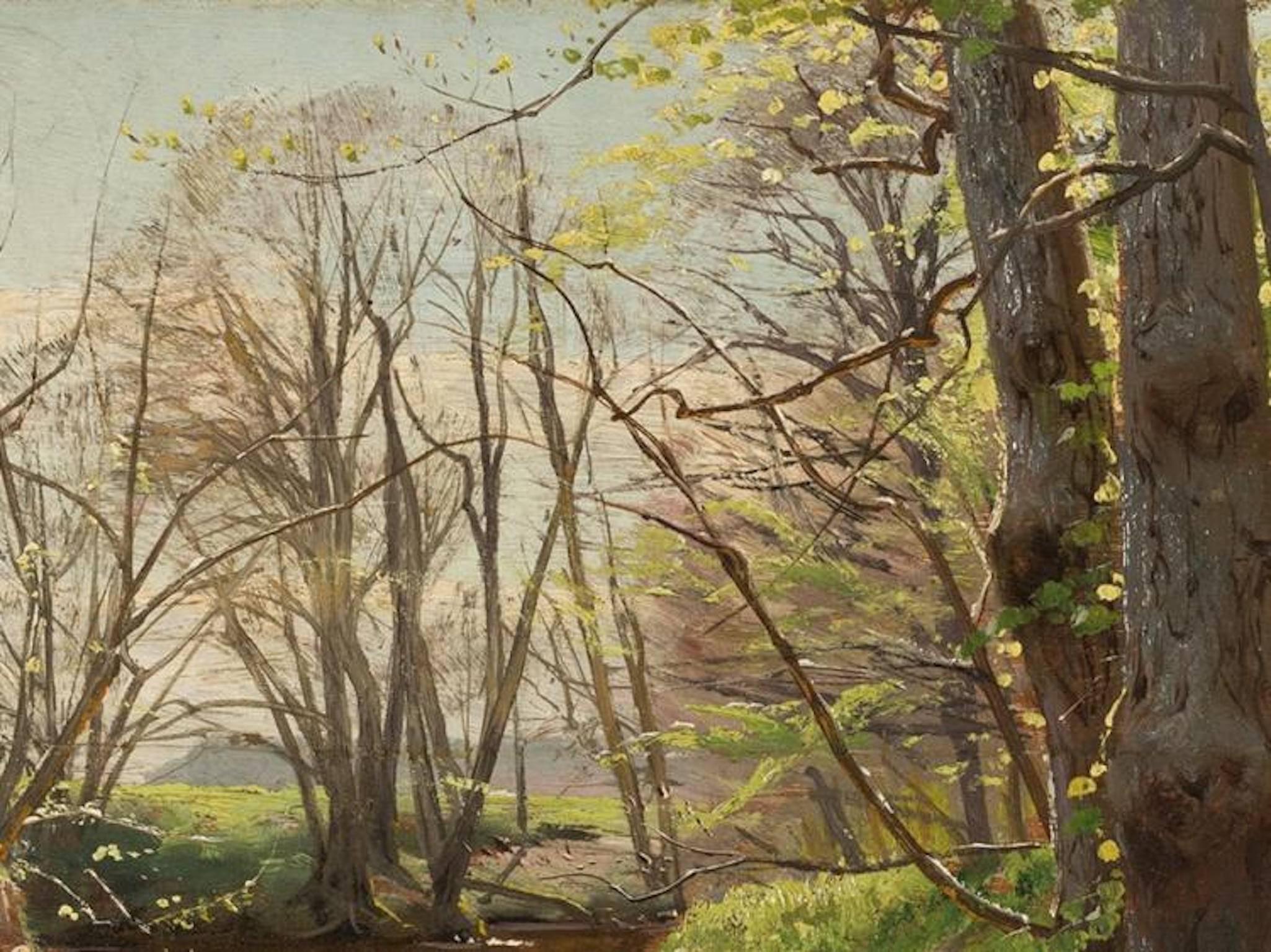 19th Century Peder Mørk Mønsted, Riverscape in Springtime, Oil, 1899