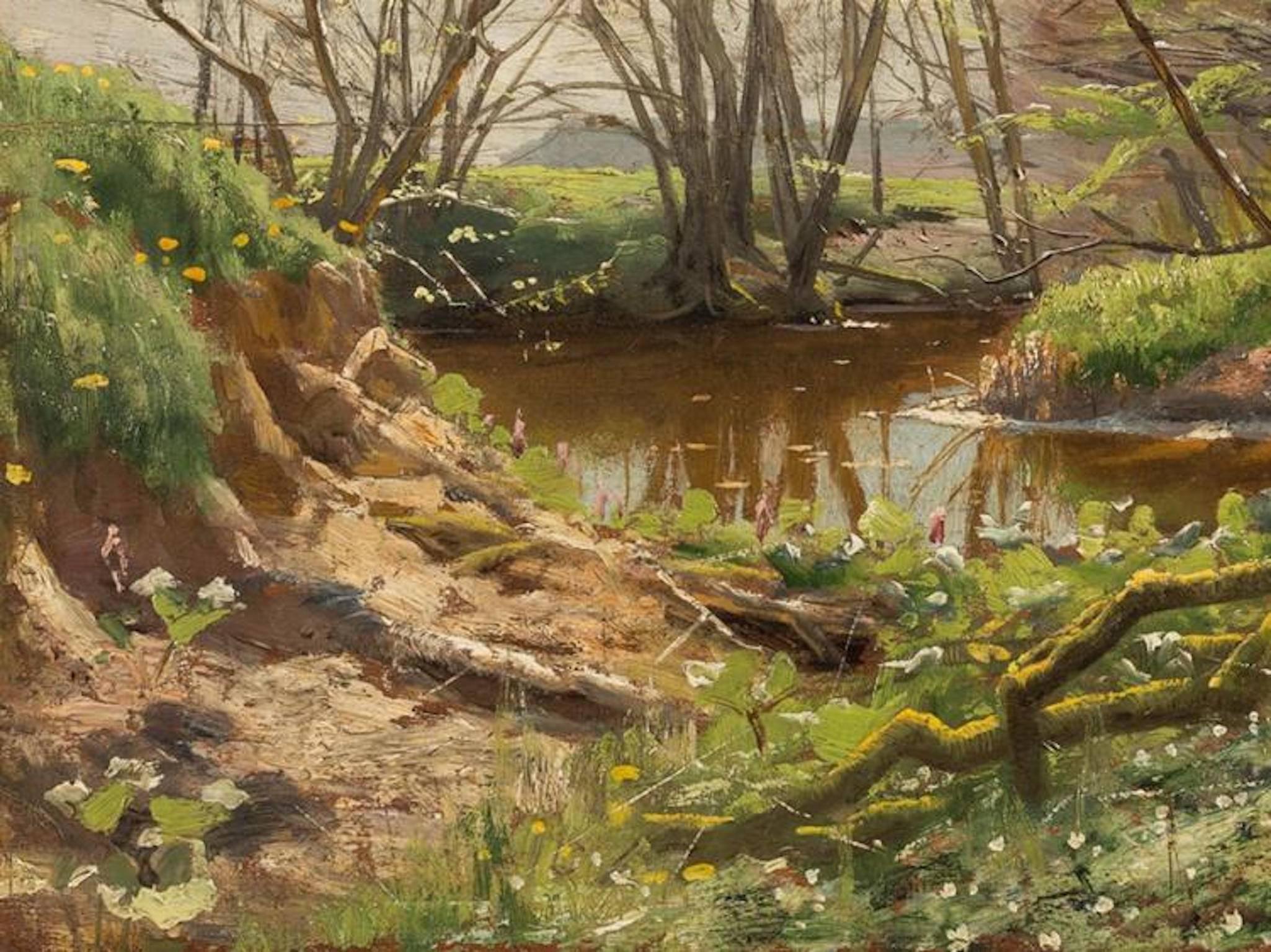 Peder Mørk Mønsted, Riverscape in Springtime, Oil, 1899 1