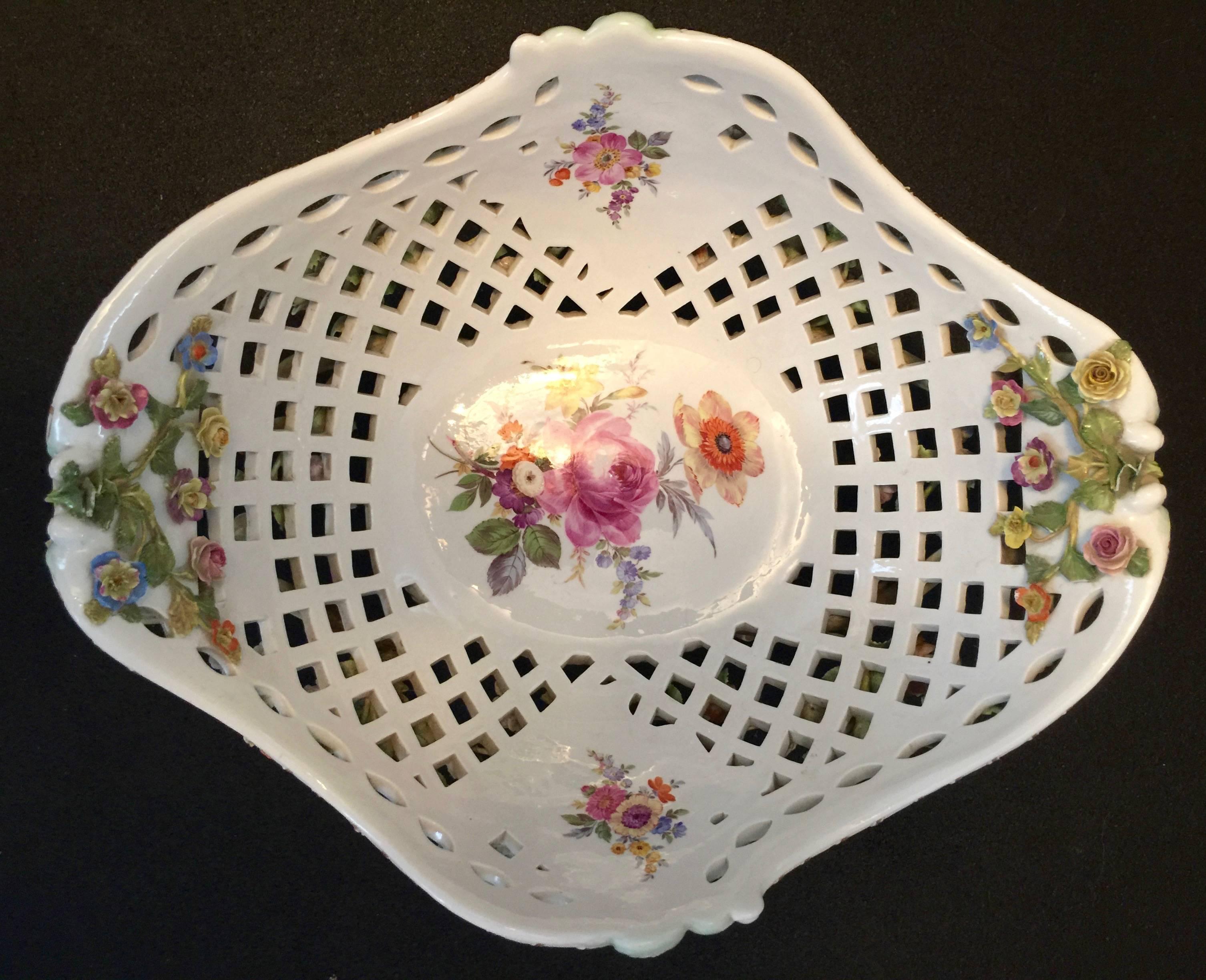 German Meissen Reticulated Porcelain Basket