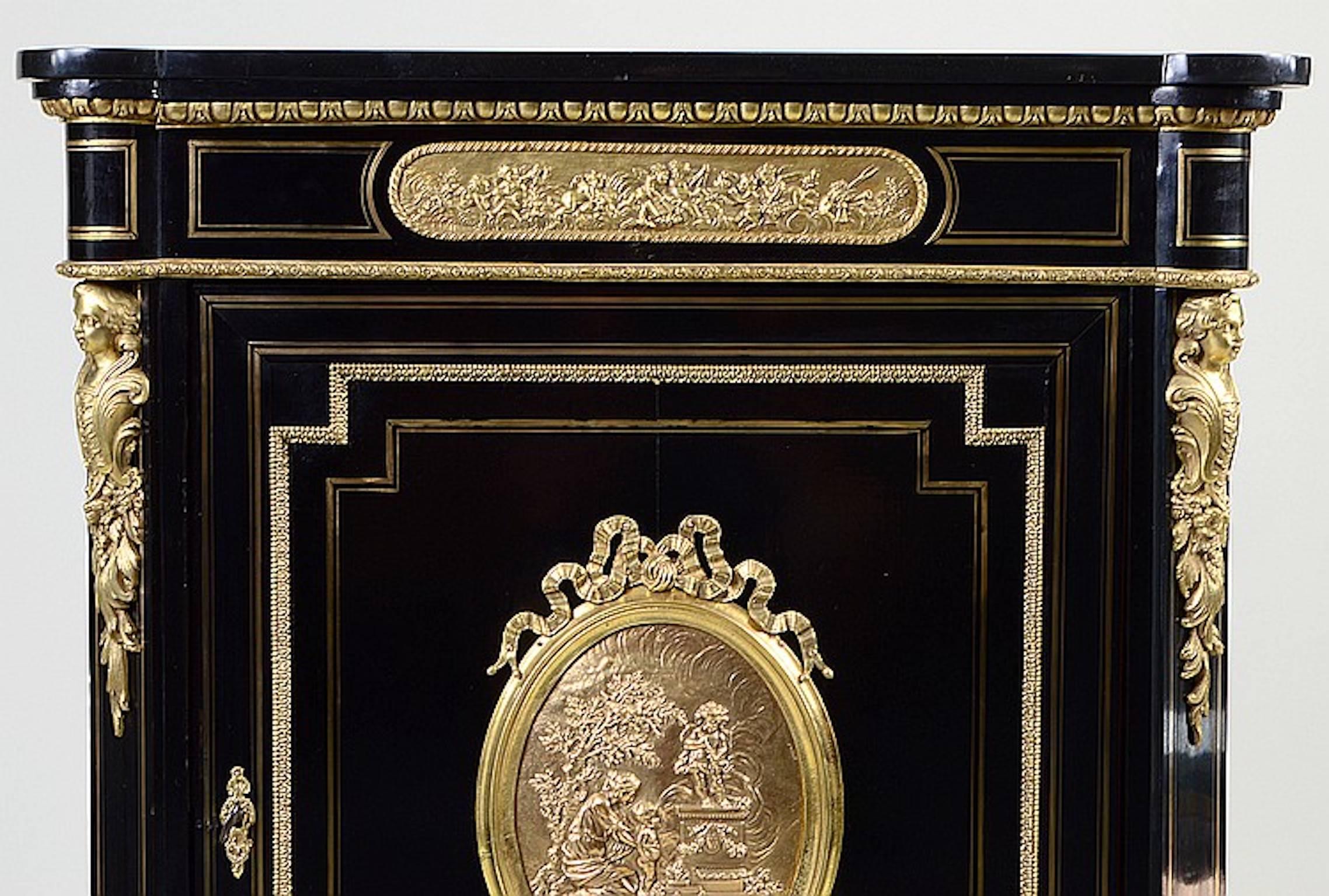 French 19th Century Napoleon III Gilt Bronze Mounted Mahogany Side Cabinet In Good Condition In Washington Crossing, PA