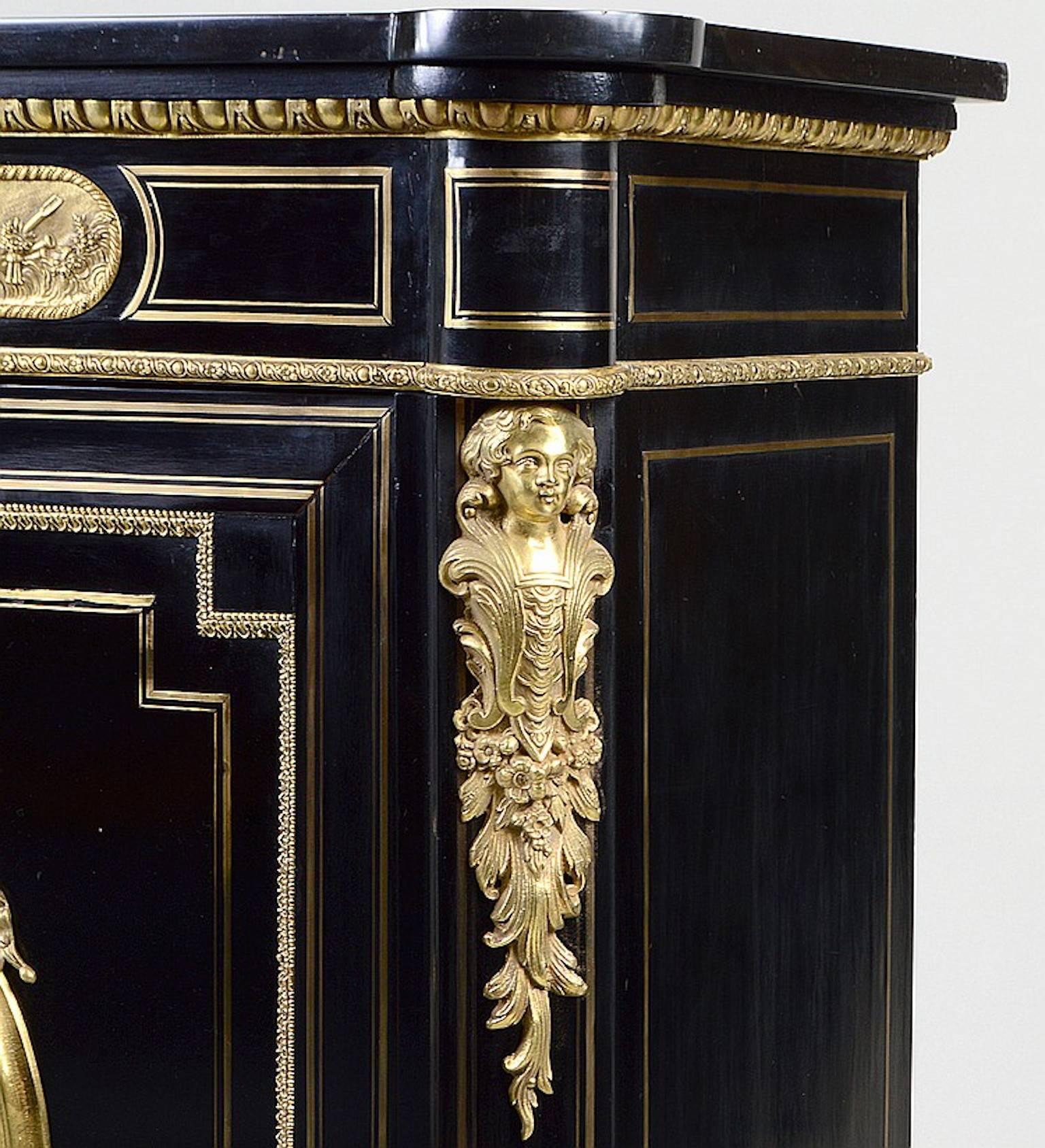 French 19th Century Napoleon III Gilt Bronze Mounted Mahogany Side Cabinet 1