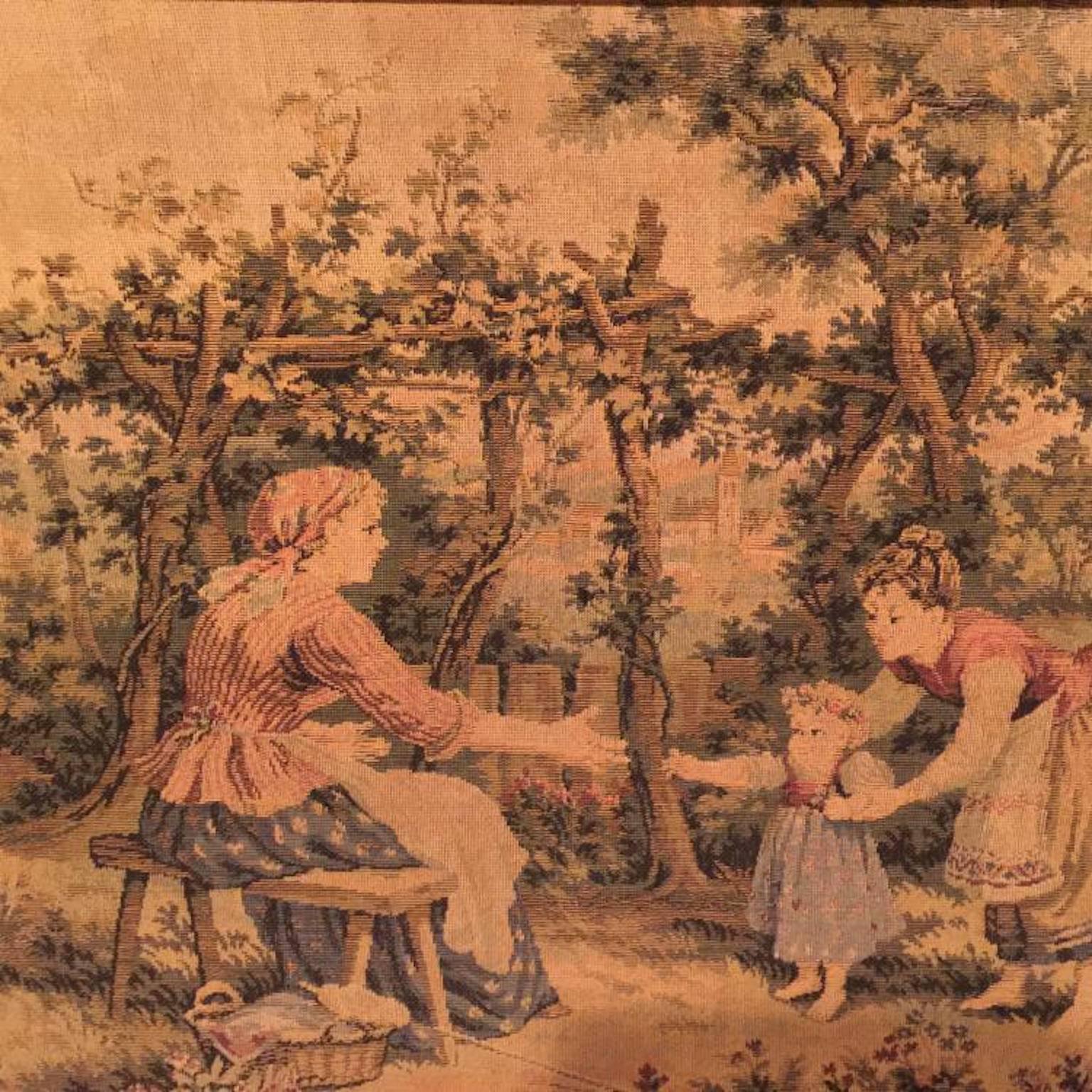 French antique framed tapestry 19th century.