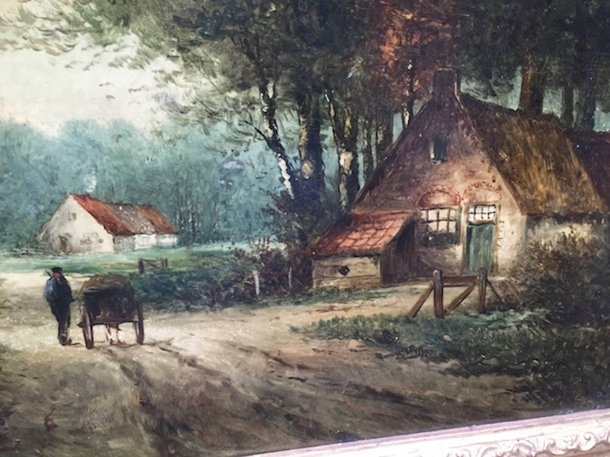 N. Gihaux (French, 19th century) Country Road and Cottage Landscape. Hand-painted porcelain. Signed 

"N. Gihaux" l.l. Measures: Sight 15 x 23 inches. Framed 23 x 31 inches.