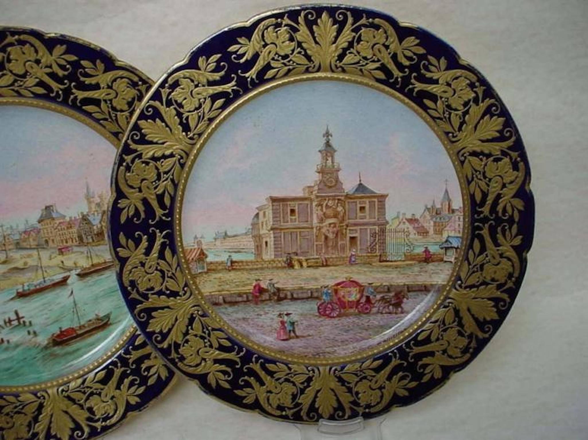 French Pair of 18th Century Sevres Hand-Painted Plates