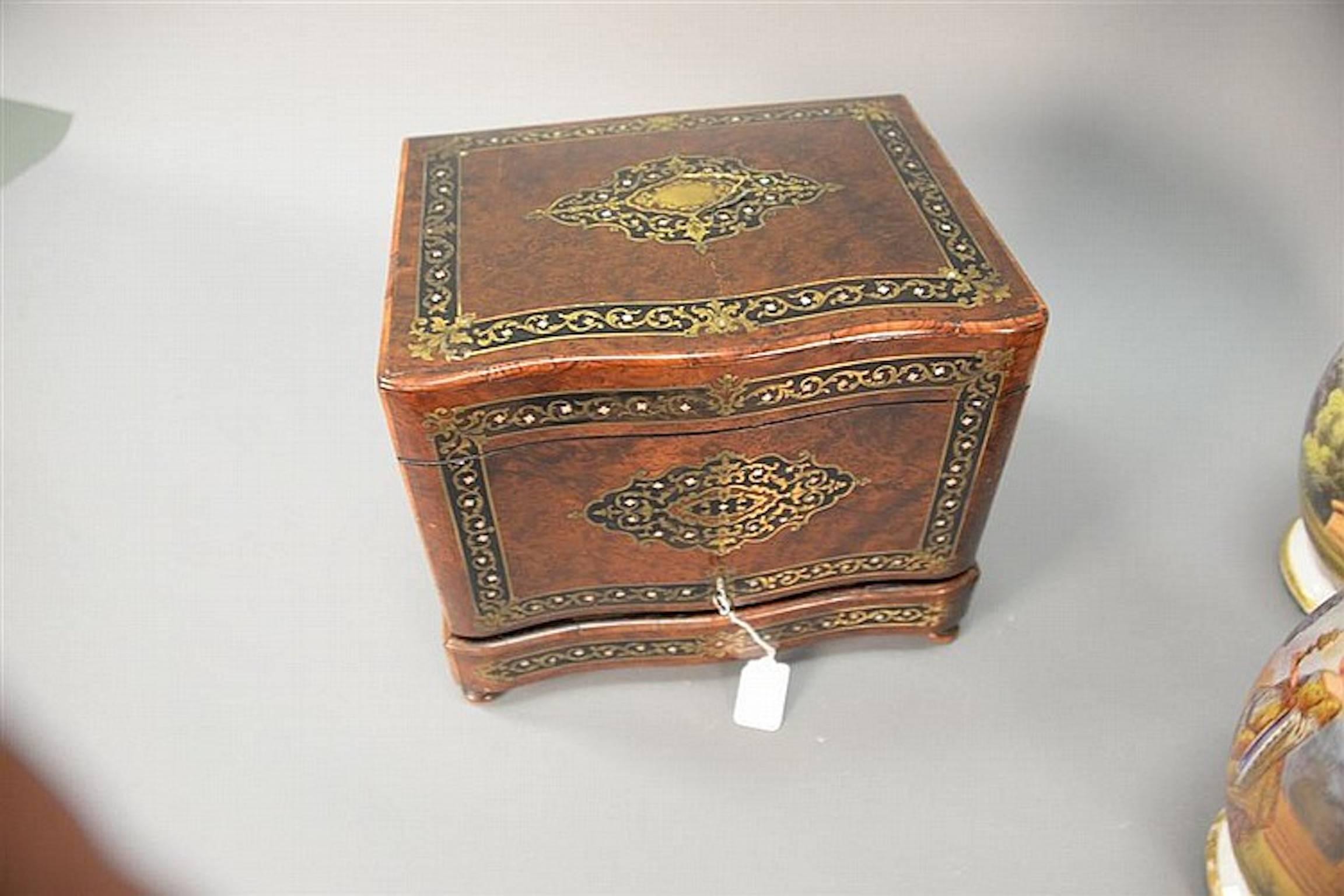 Napoleon III 20th Century French Napoleon Style Burled Cave a Liqueur Set Tantalus Decanter