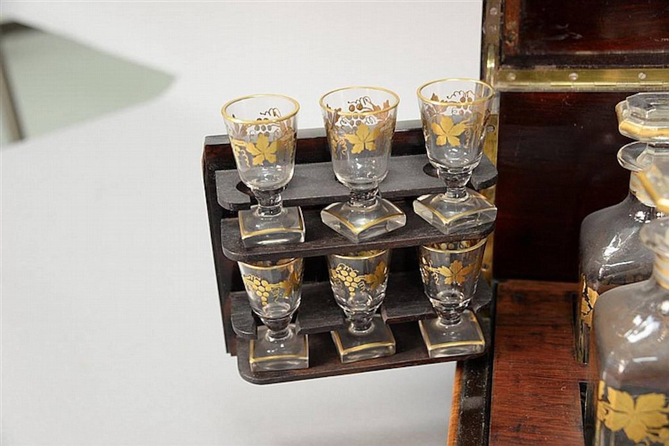 Glass 20th Century French Napoleon Style Burled Cave a Liqueur Set Tantalus Decanter