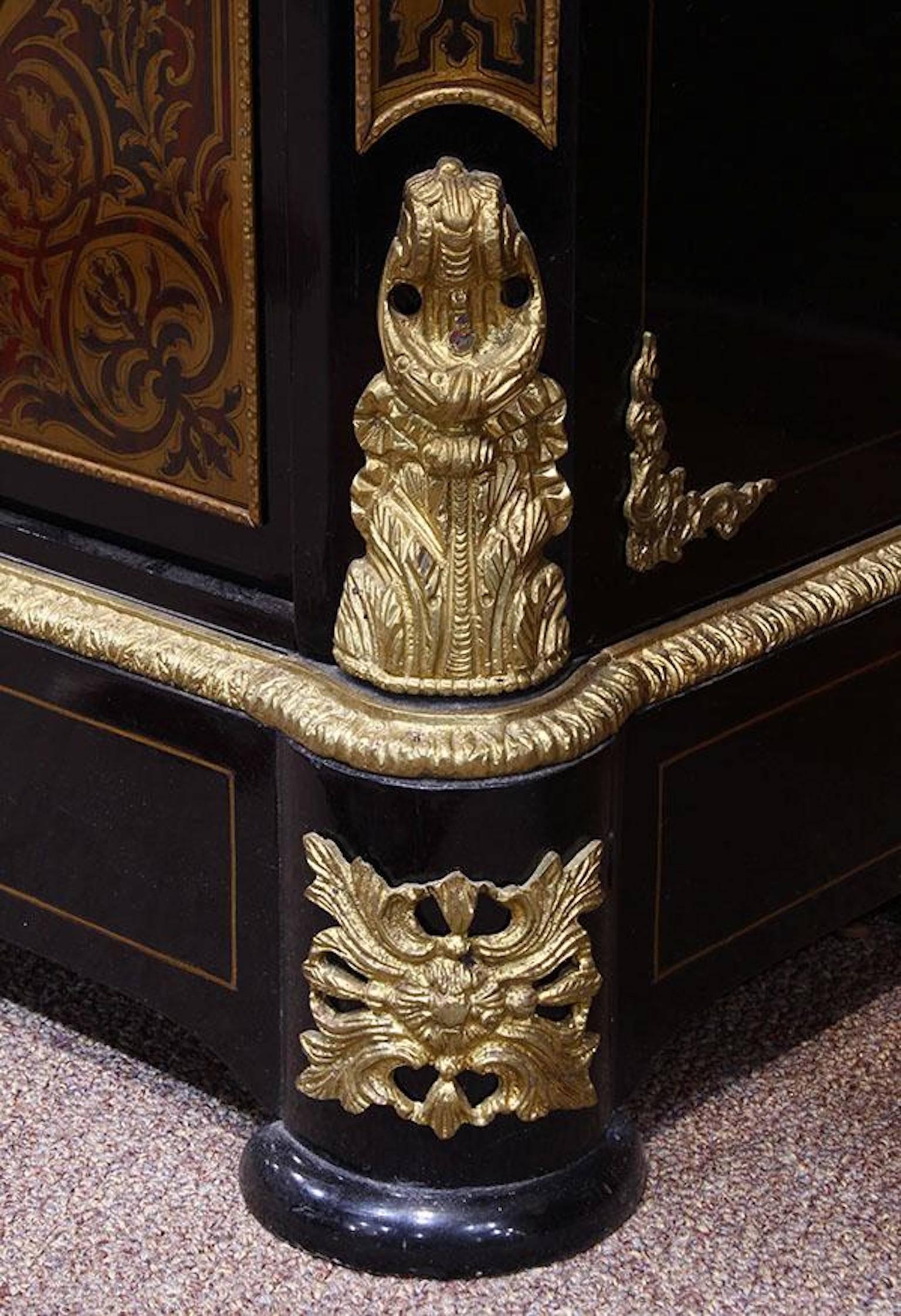 Napoleon III Boulle Style Commode Marble-Top with Ormolu Mounts In Good Condition In Washington Crossing, PA