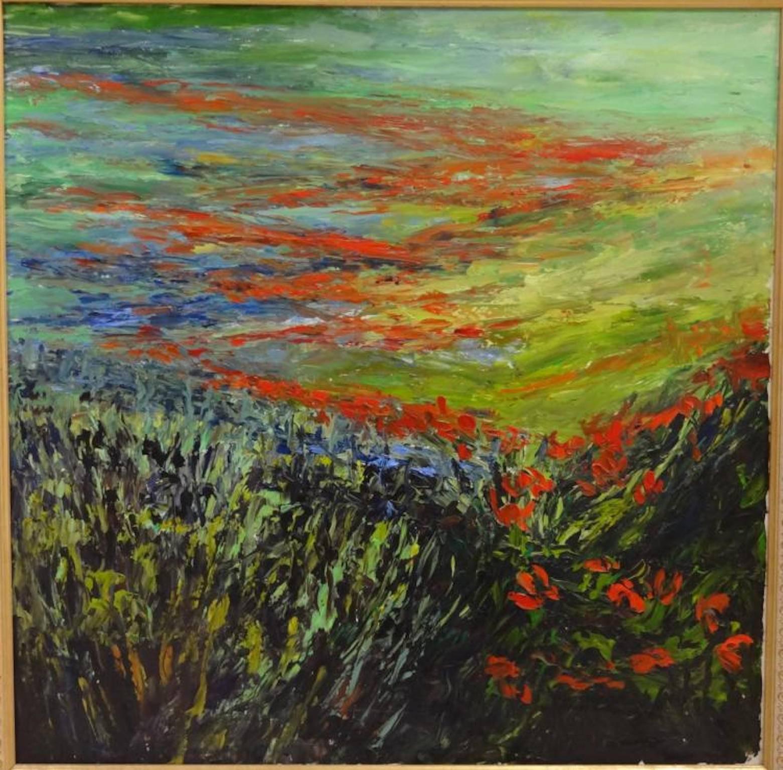 Alexander Kirk impressionist painting of a poppy field. Oil on canvas. Measures: 36