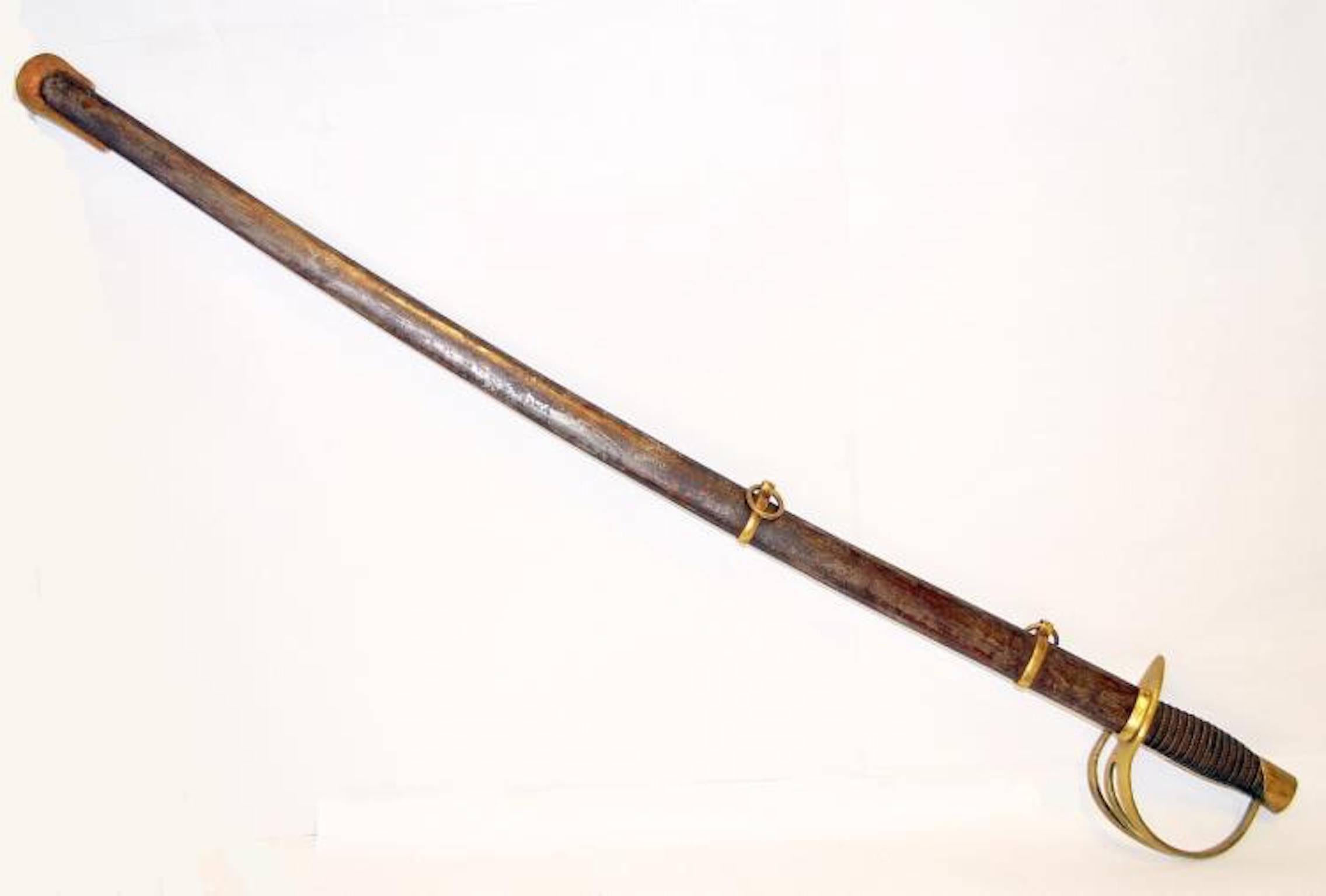 Antique Civil War Sword and Scabbard Steel and Brass In Good Condition In Washington Crossing, PA