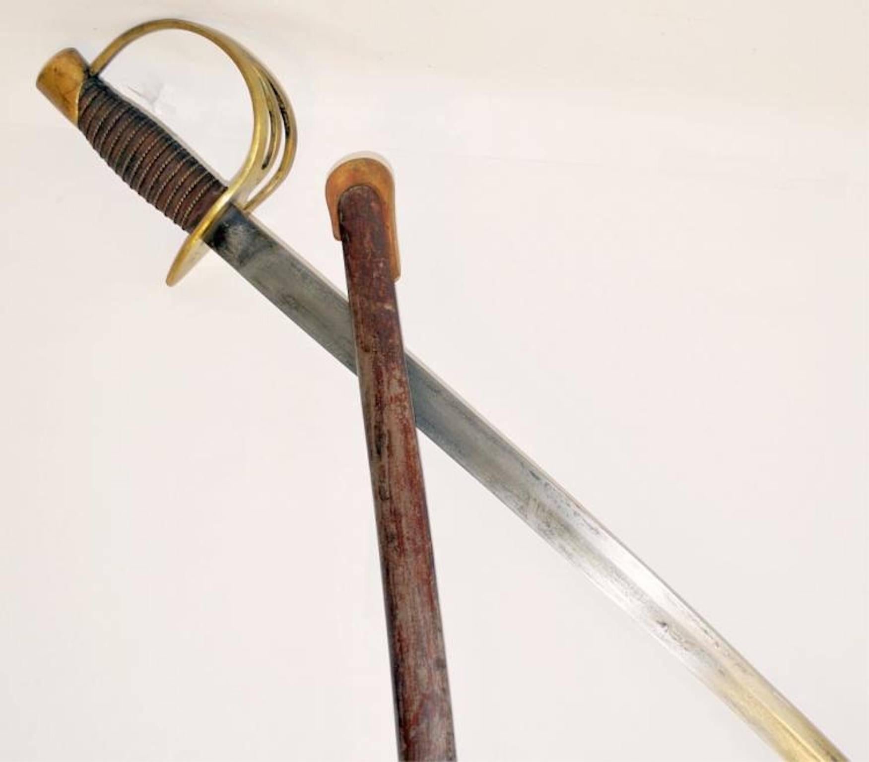 19th Century Antique Civil War Sword and Scabbard Steel and Brass