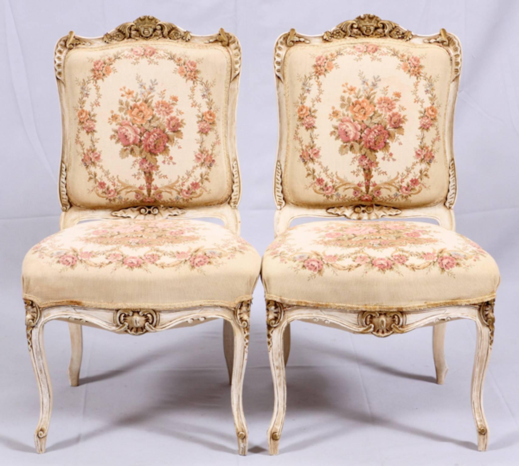 Carved French Louis XV Settee and Side Chairs