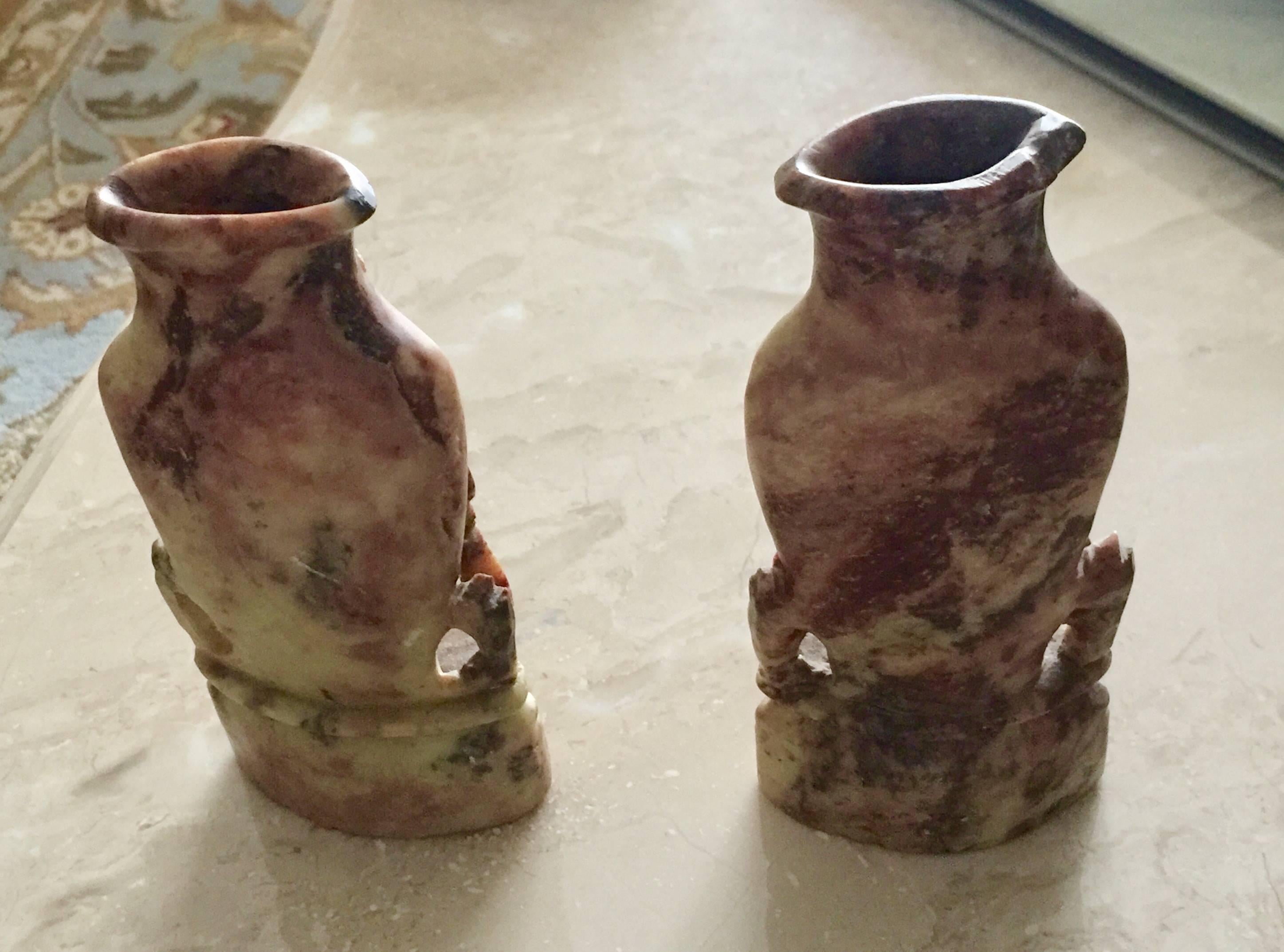 Pair of Chinese carved soapstone vases. Measures: H 6".