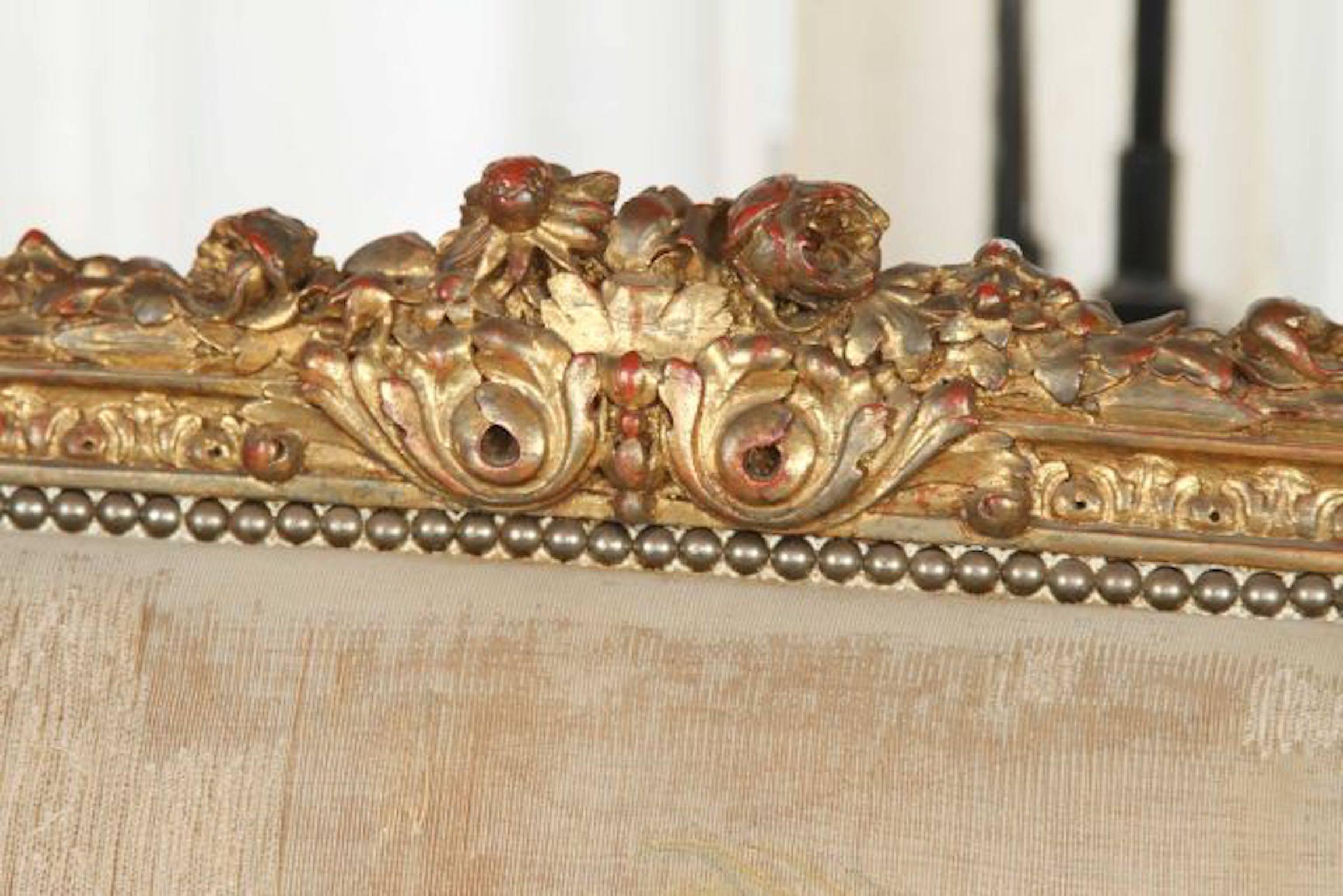 19th century Louis XVI style giltwood canapé settee with Aubusson tapestry upholstery. Measures: 44