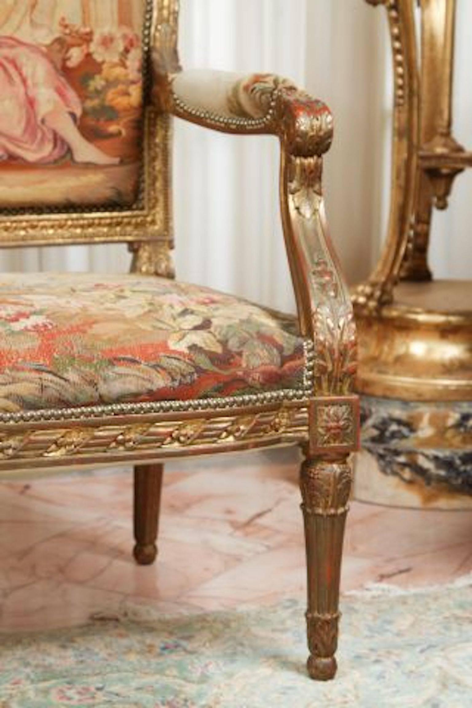 19th Century Louis XVI Style Giltwood Canapé Settee For Sale 1