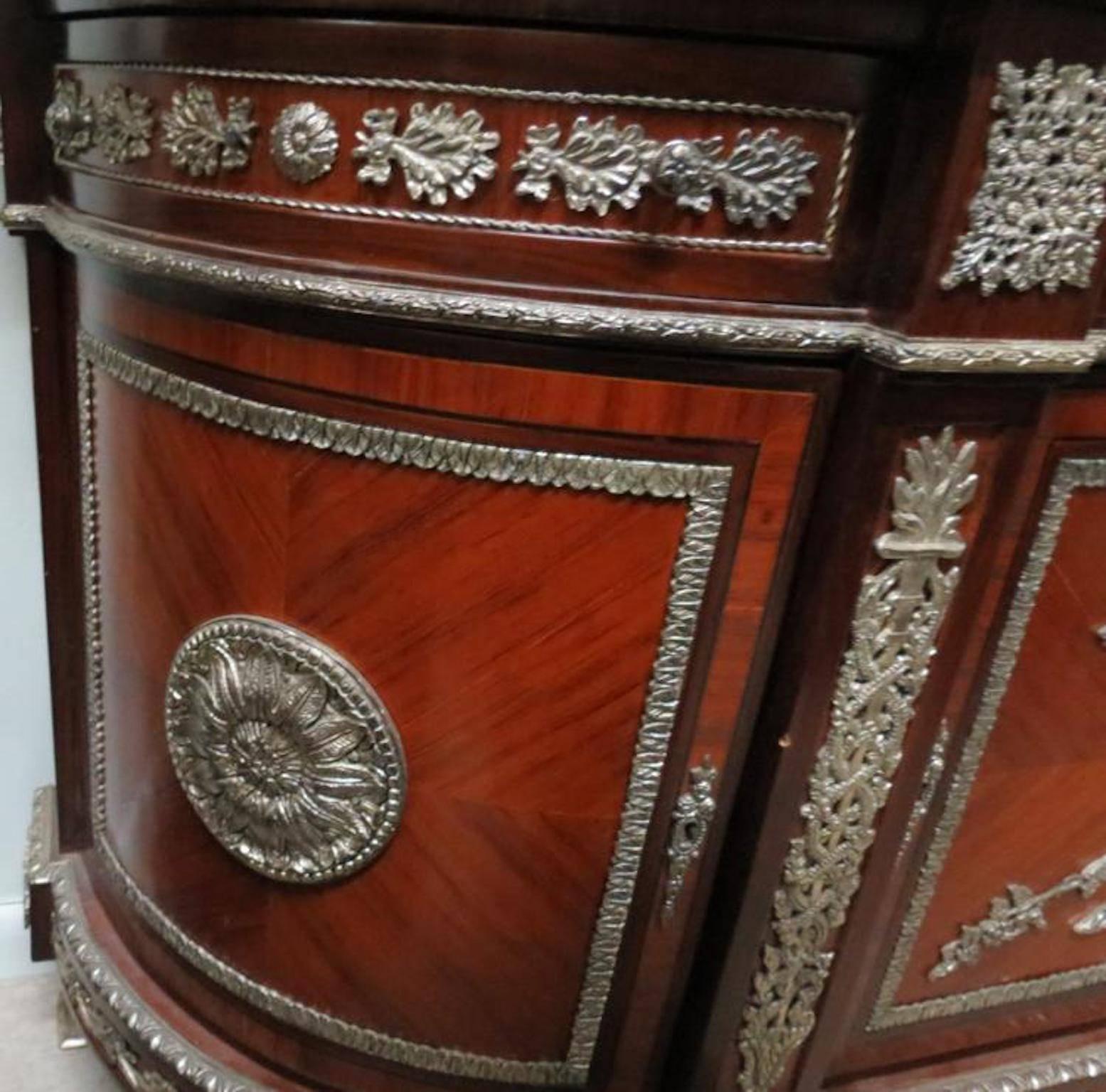 19th Century Empire Style French Commode with Silver Plate Bronzes and Marble Top