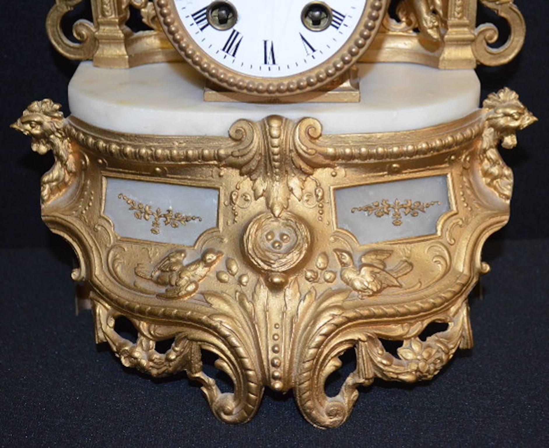 19th Century Antique French Japy Freres Alabaster Statue Mantel Clock In Good Condition In Washington Crossing, PA
