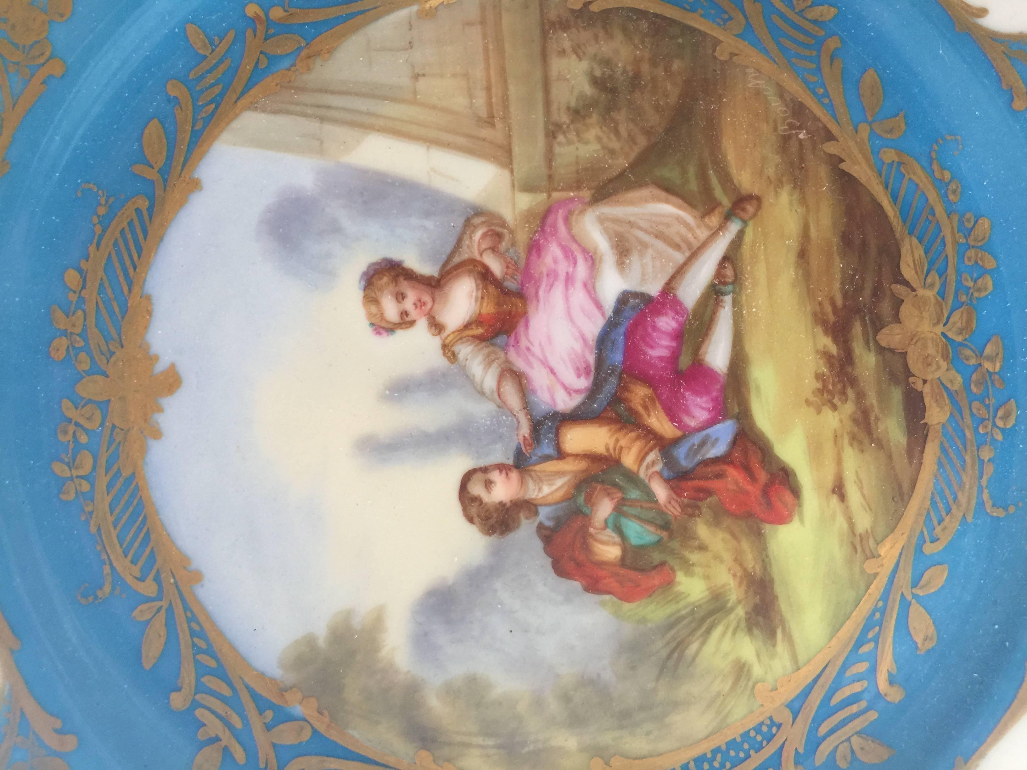 Hand-painted French sevres porcelain plate signed.