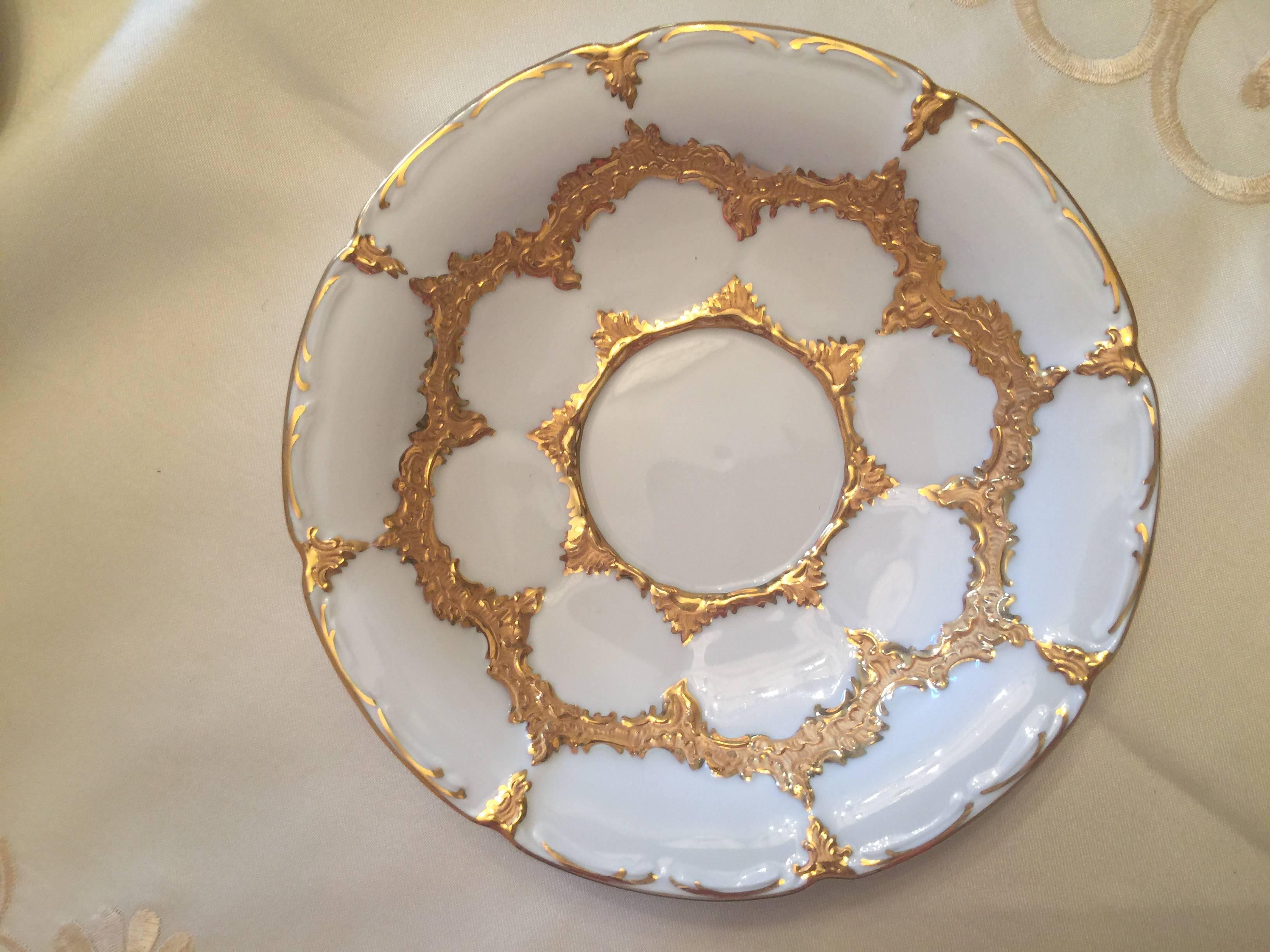 Porcelain 19th Century German Meissen Three-Piece Dessert Set Gold Gilt