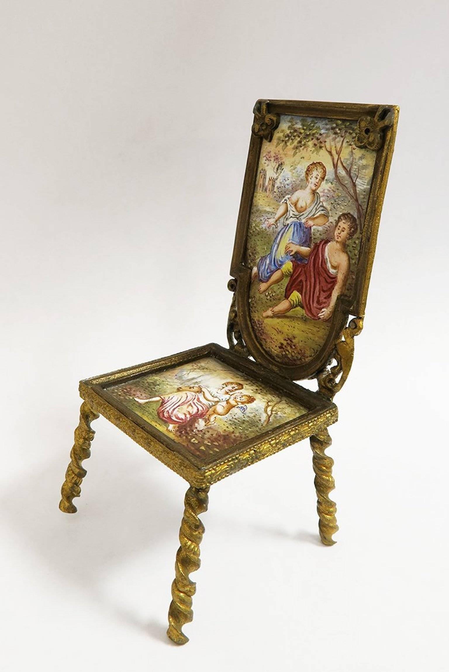 19th century Viennese enamel and bronze miniature chair.
