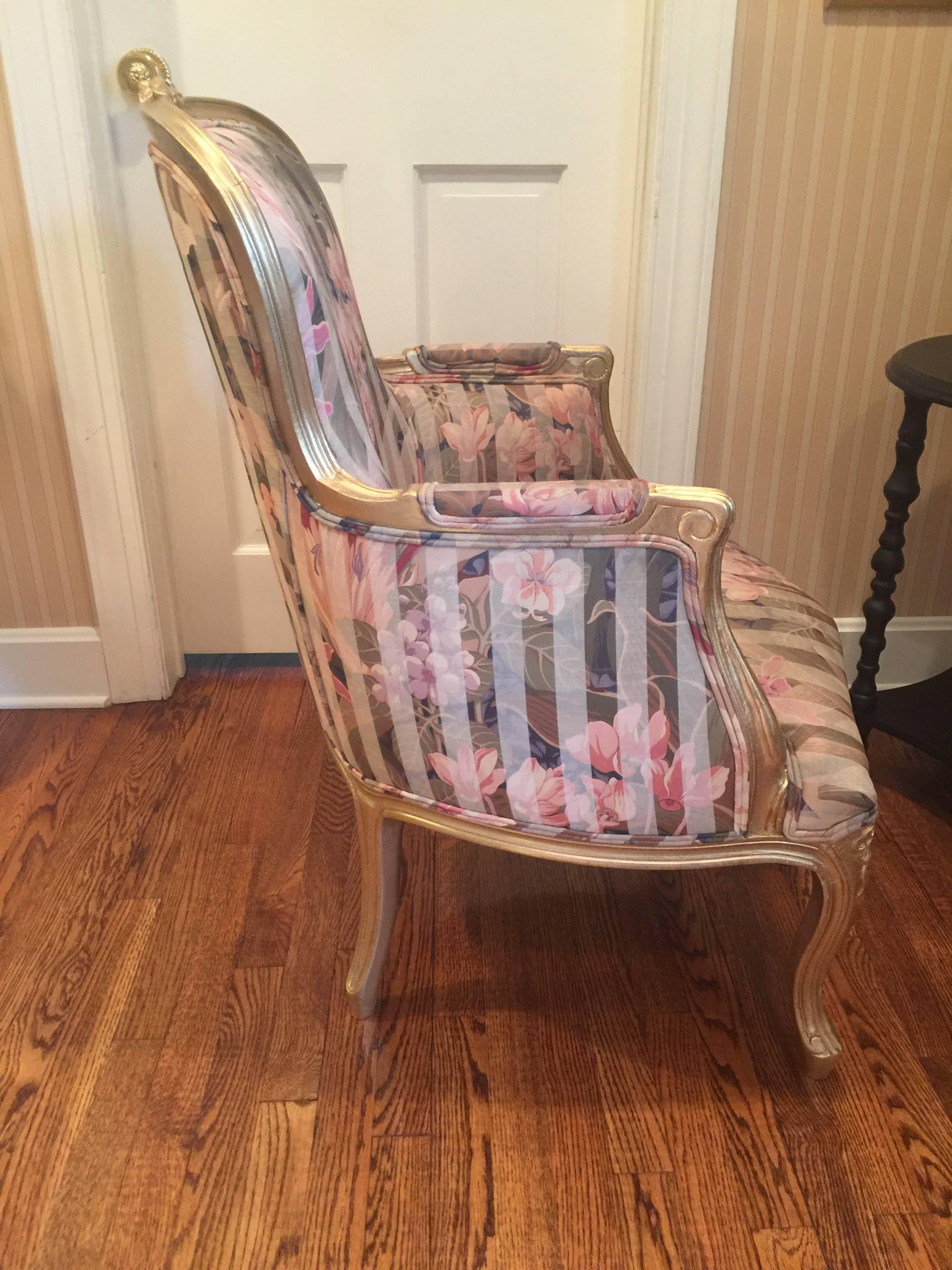 Pair of French Painted Upholstered Armchairs For Sale 2