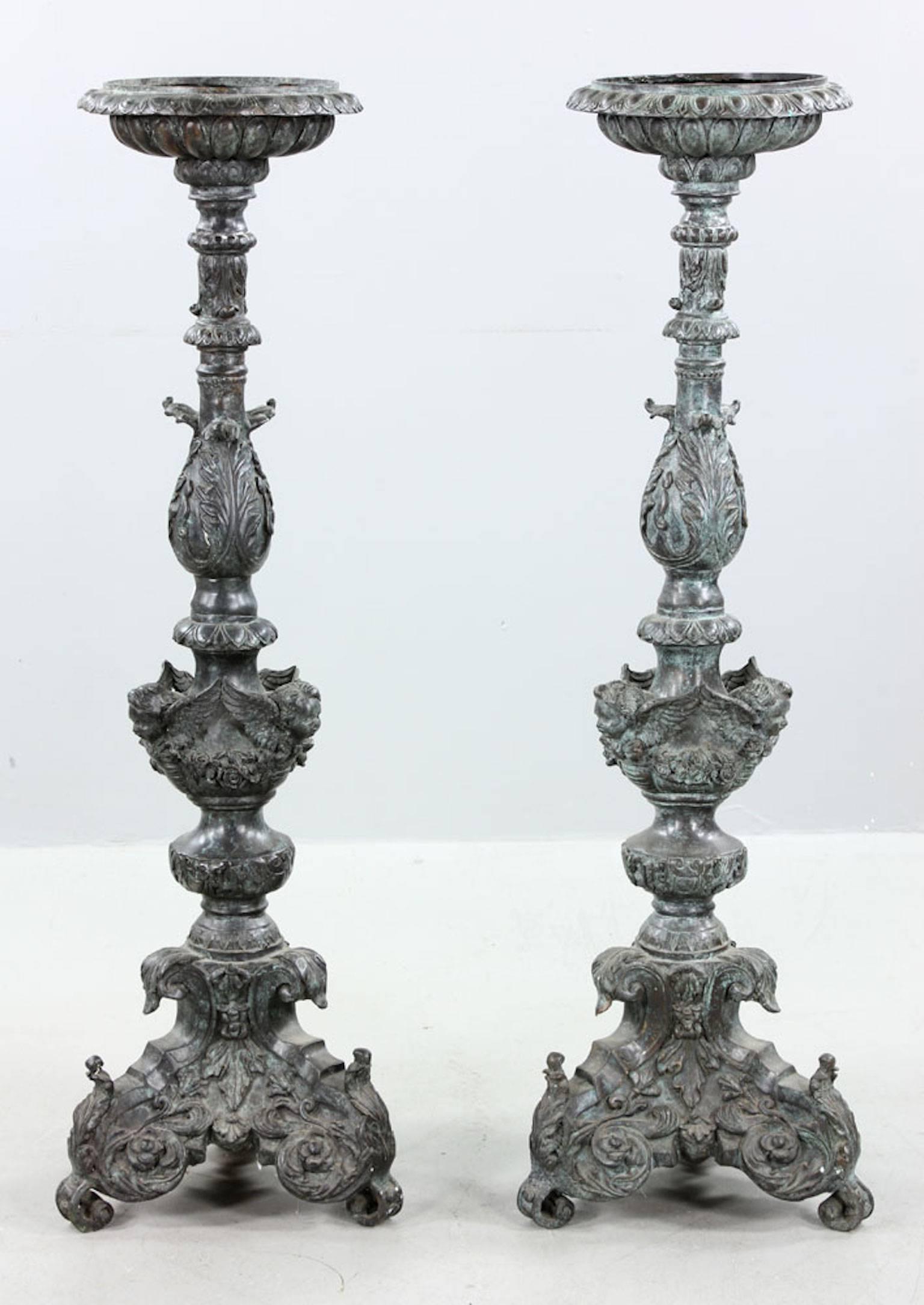 Pair of 19th century Renaissance Revival torchieres, bronze.