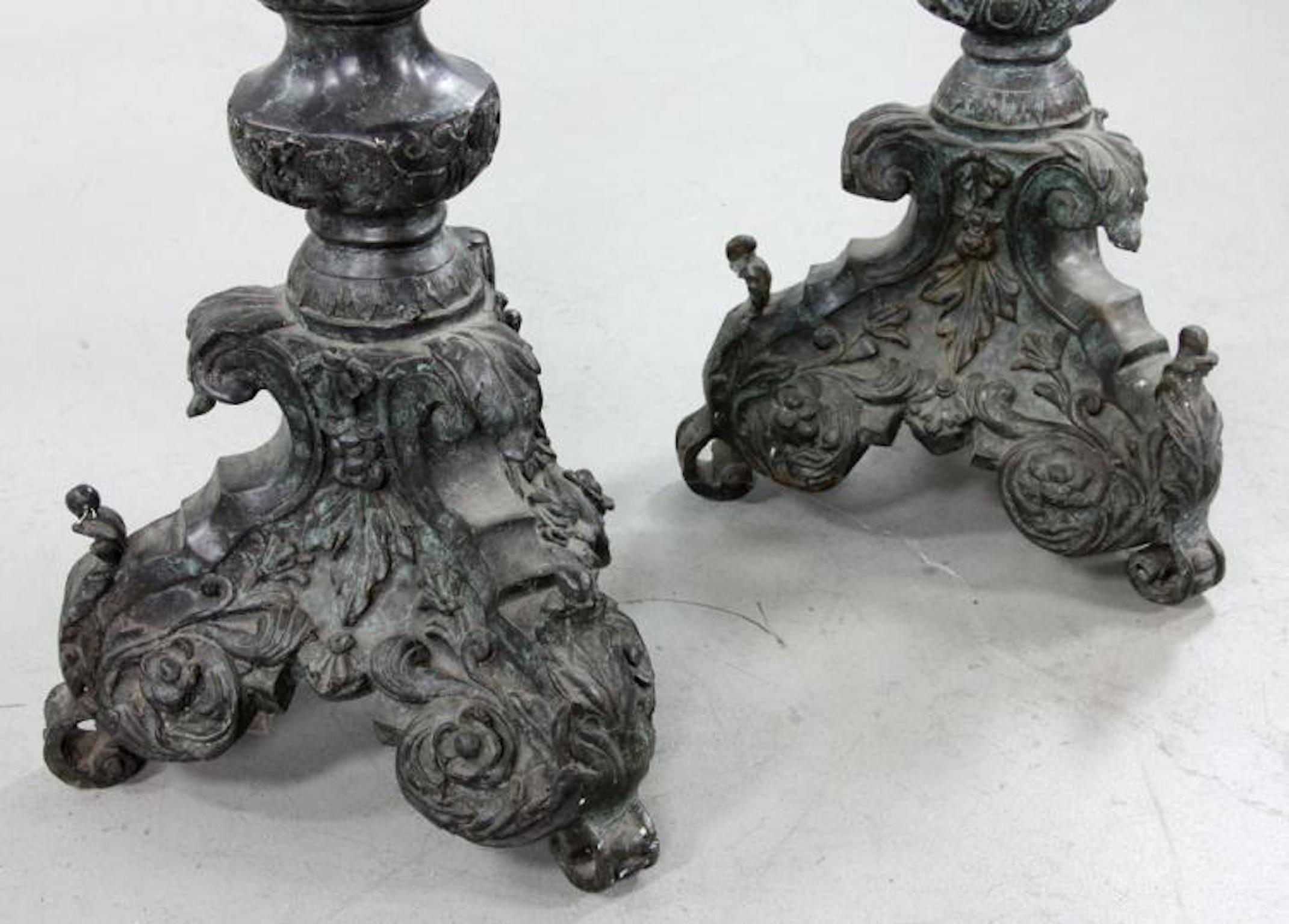 Pair of 19th Century Renaissance Revival Bronze Torchieres For Sale 3