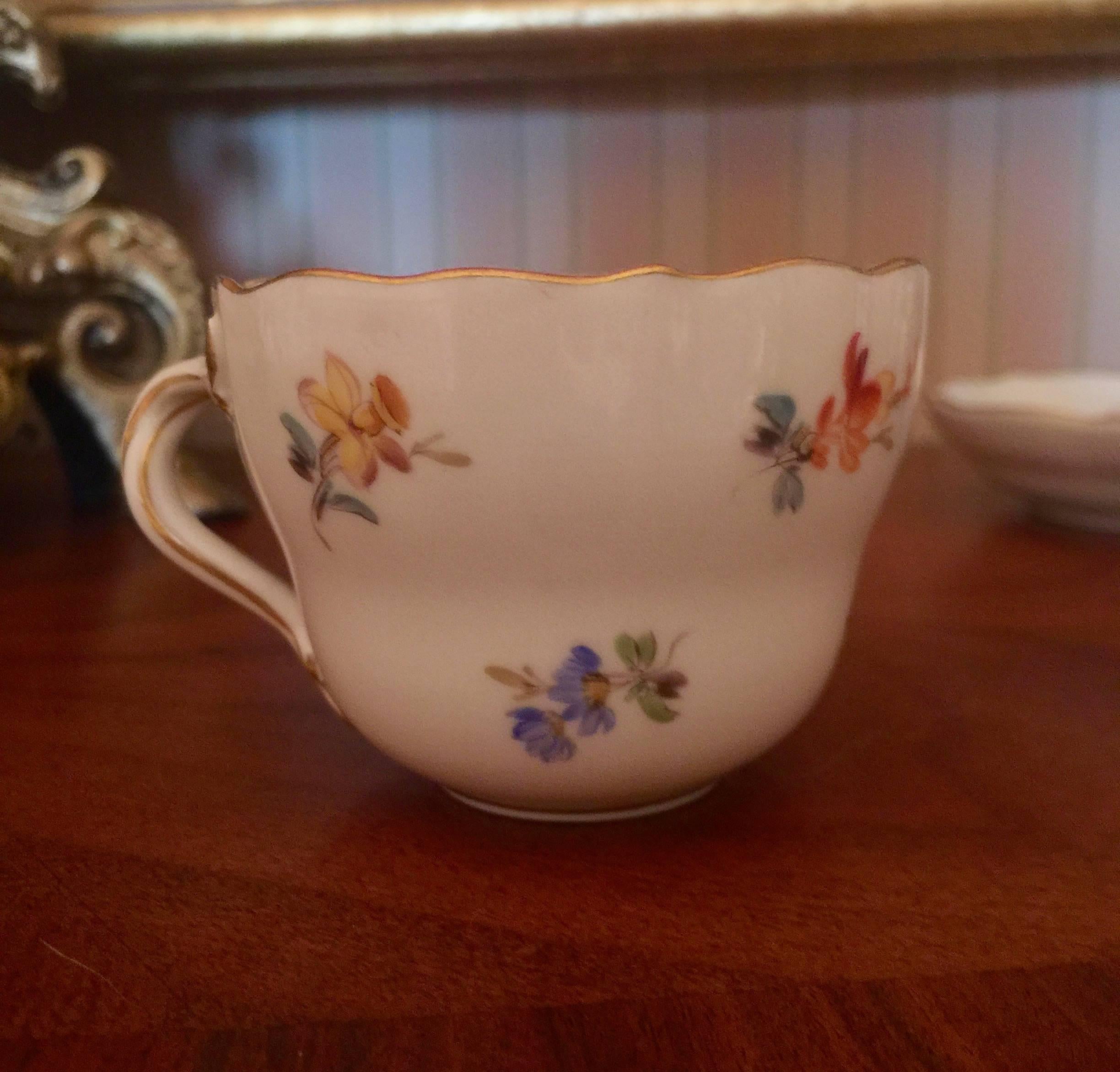 Gilt Metal 19th Century Vintage German Meissen Demitasse Cup and Saucer