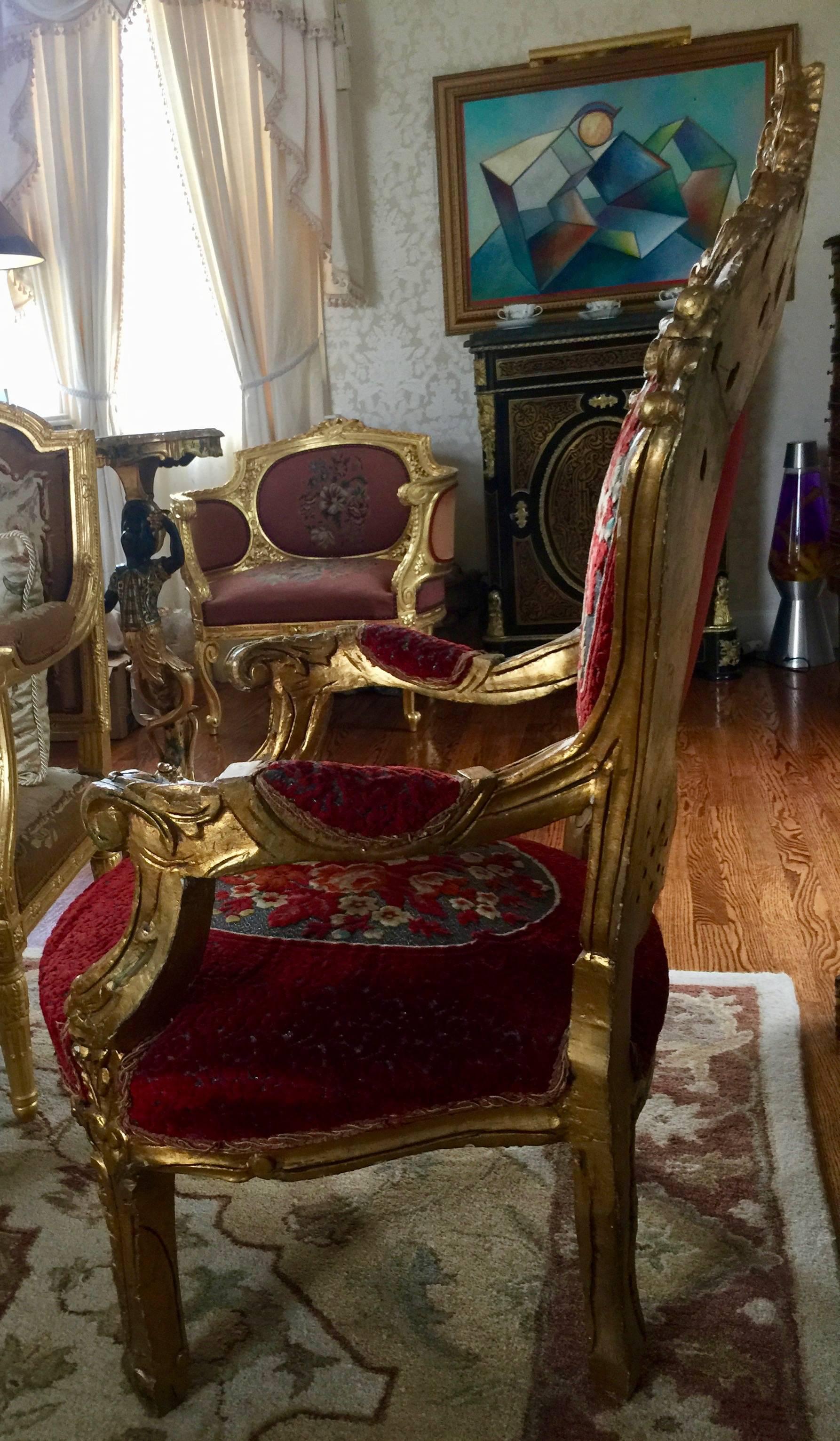 Exceptional original 18th century gilded Rococo chair 

Presented is an original 18th century  French Rococo chair  
The chair is in excellent condition for age with some loose thread and tiny nicks/wear as expected. See photos.
This exceptional