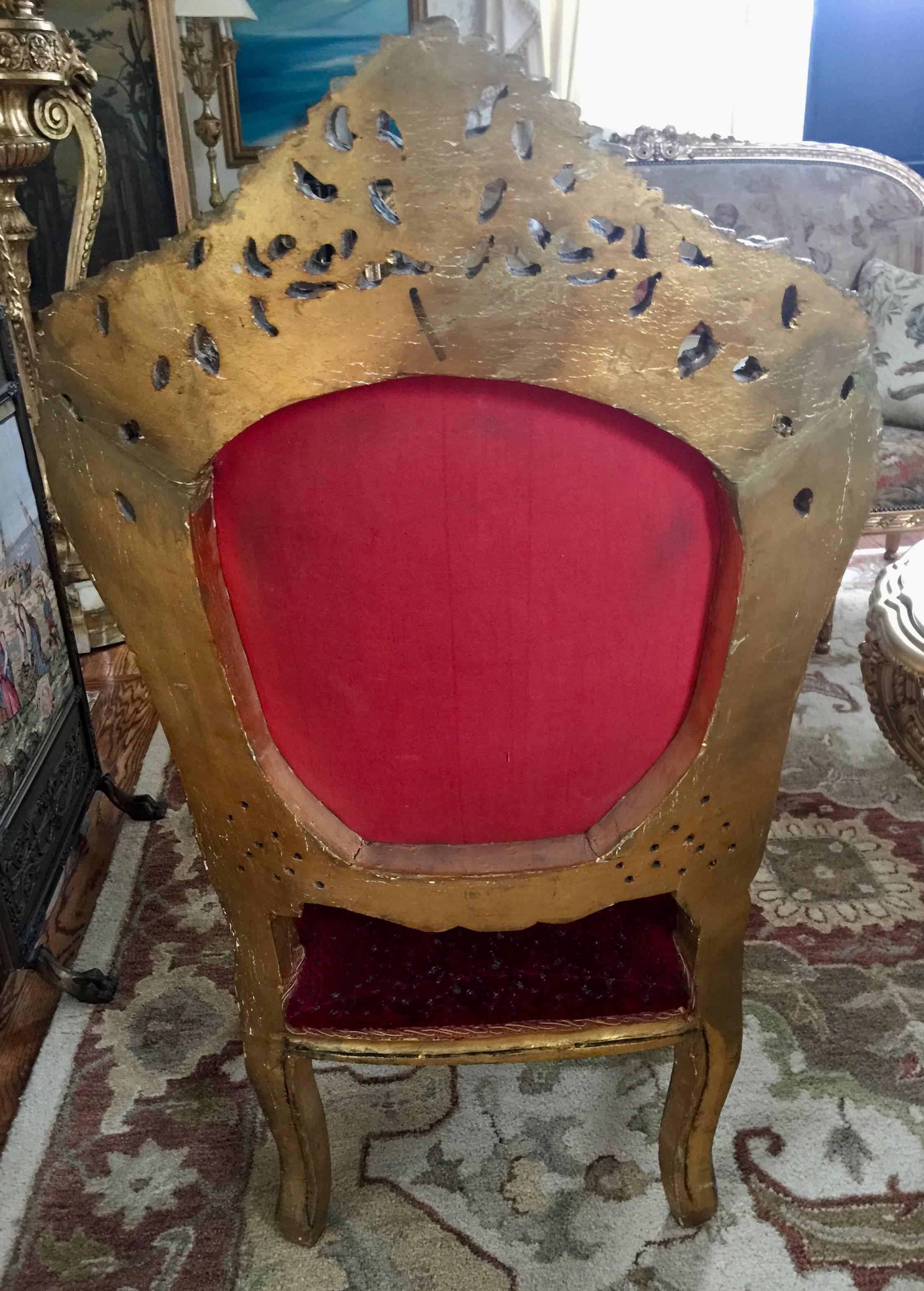 Original French 18th Century Hand Carved Giltwood Rococo Armchair In Good Condition For Sale In Washington Crossing, PA