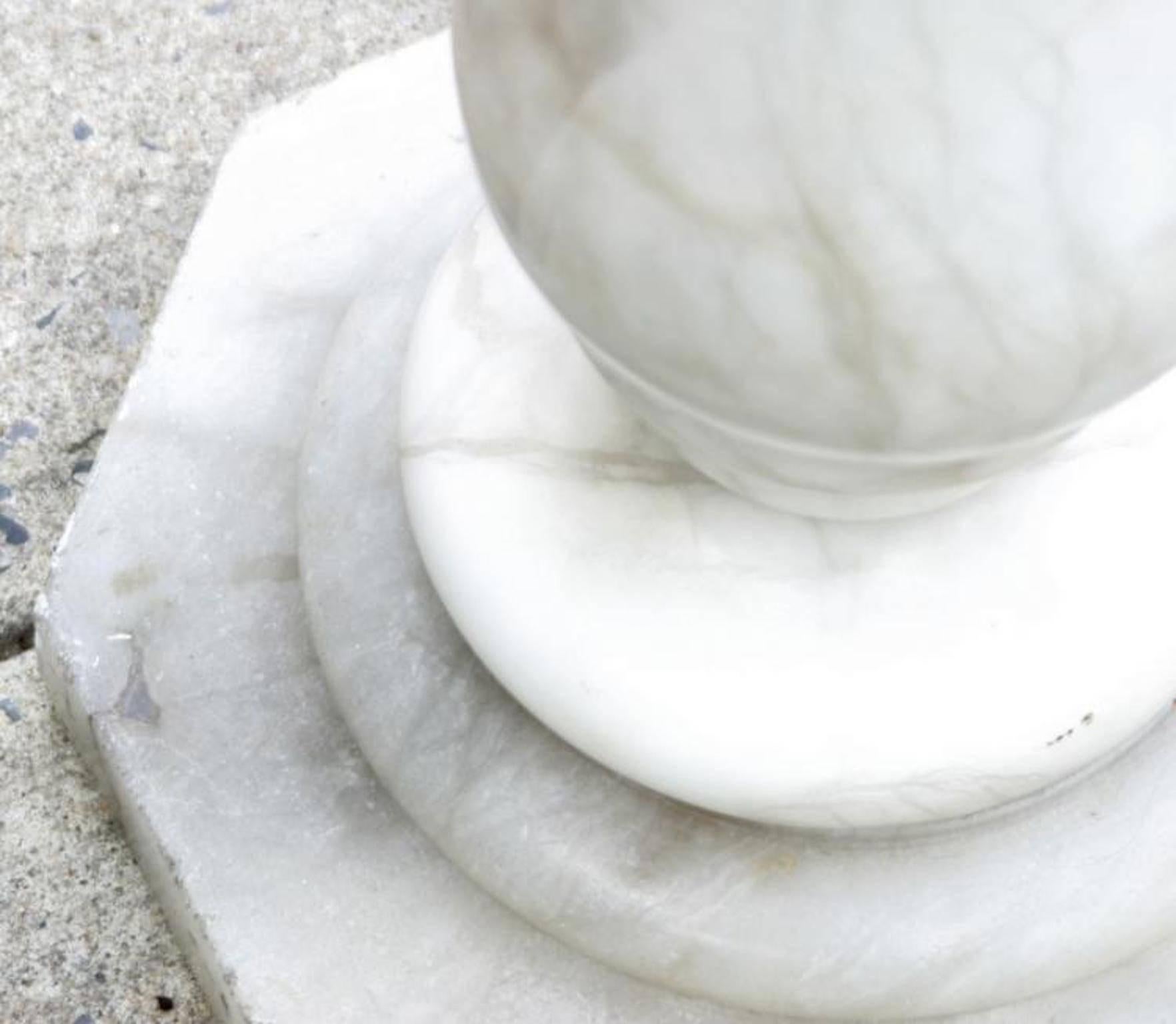 Antique White and Gray Marble Plant Pedestal or Display Column In Good Condition For Sale In Washington Crossing, PA