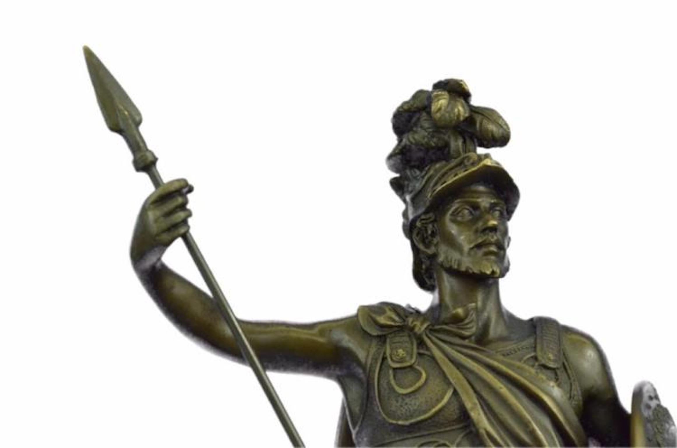 Signed~Drouot~Roman Soldier Bust Bronze Sculpture Marble Base Figurine Art Deco 