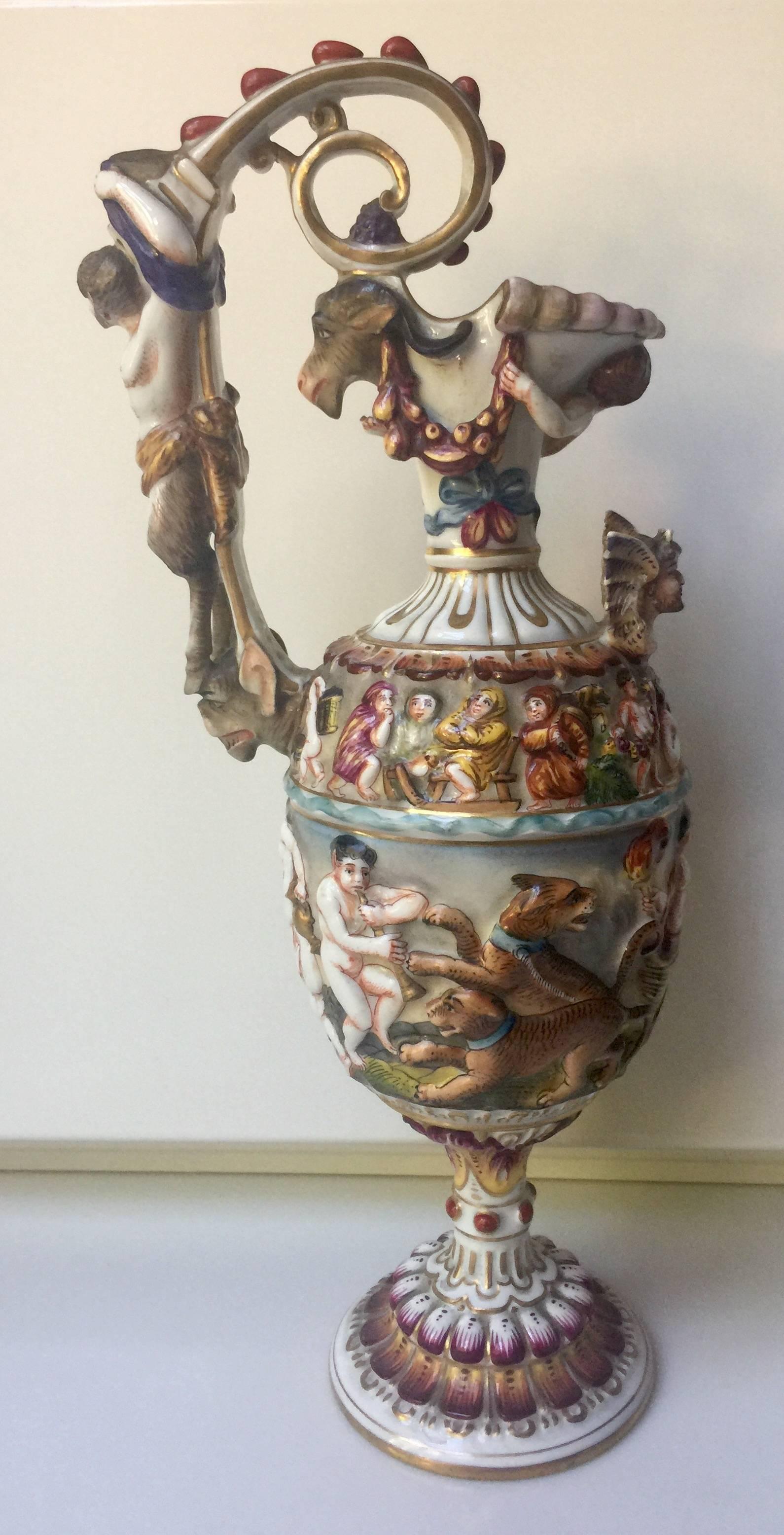 Italian 20th Century Capodimonte Porcelain Figural Ewer