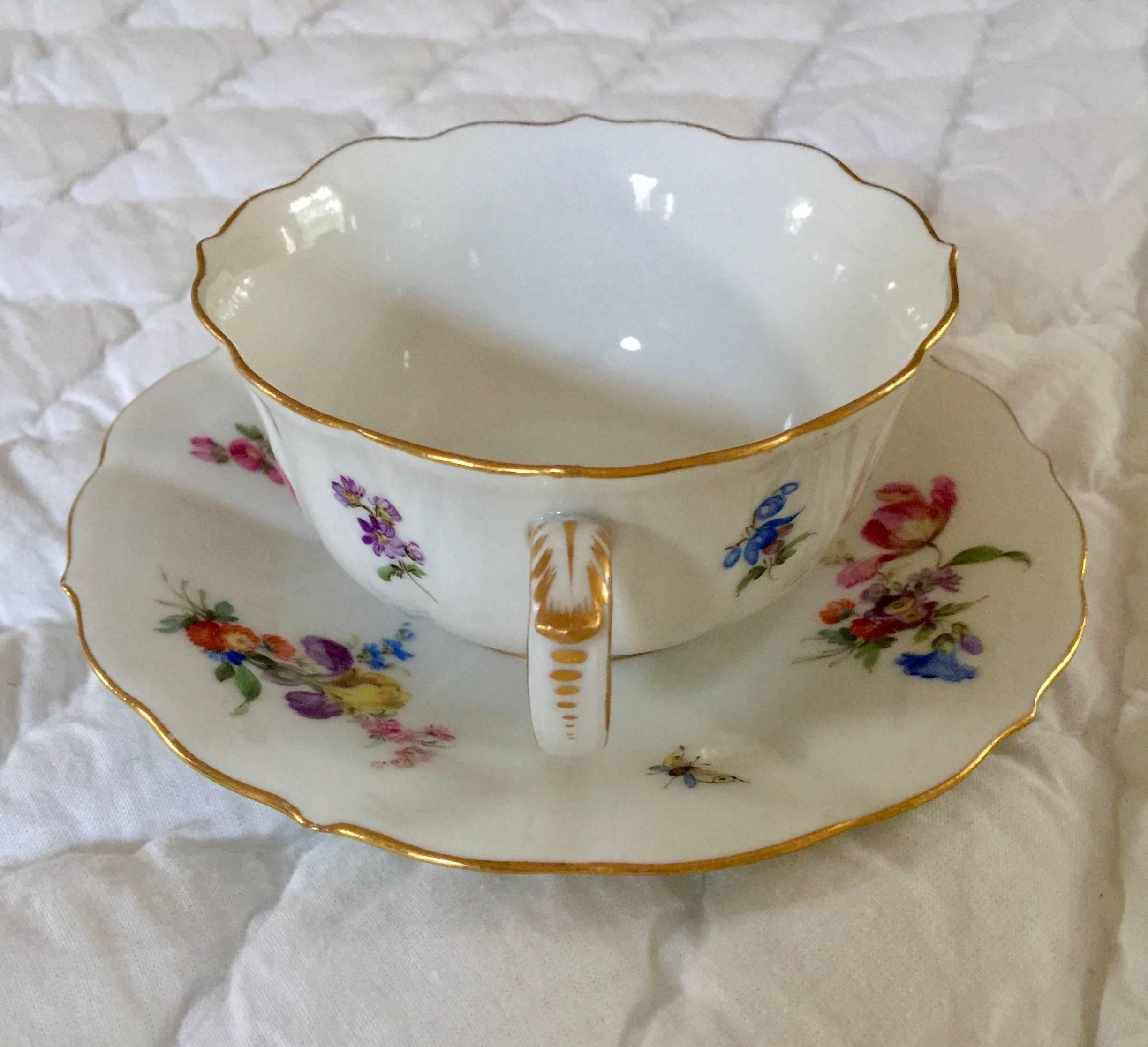 German 19th Century Meissen  Porcelain Painted Gilt Cup & Saucer For Sale
