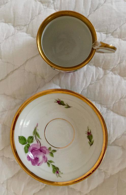 19th Century Meissen Porcelain Moss Rose Cup and Saucer In Excellent Condition For Sale In Washington Crossing, PA