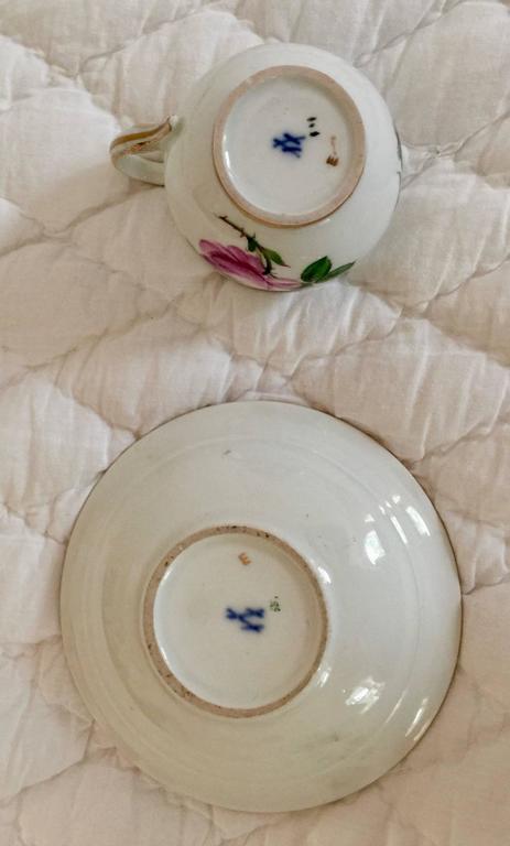 19th Century Meissen Porcelain Moss Rose Cup and Saucer For Sale 1