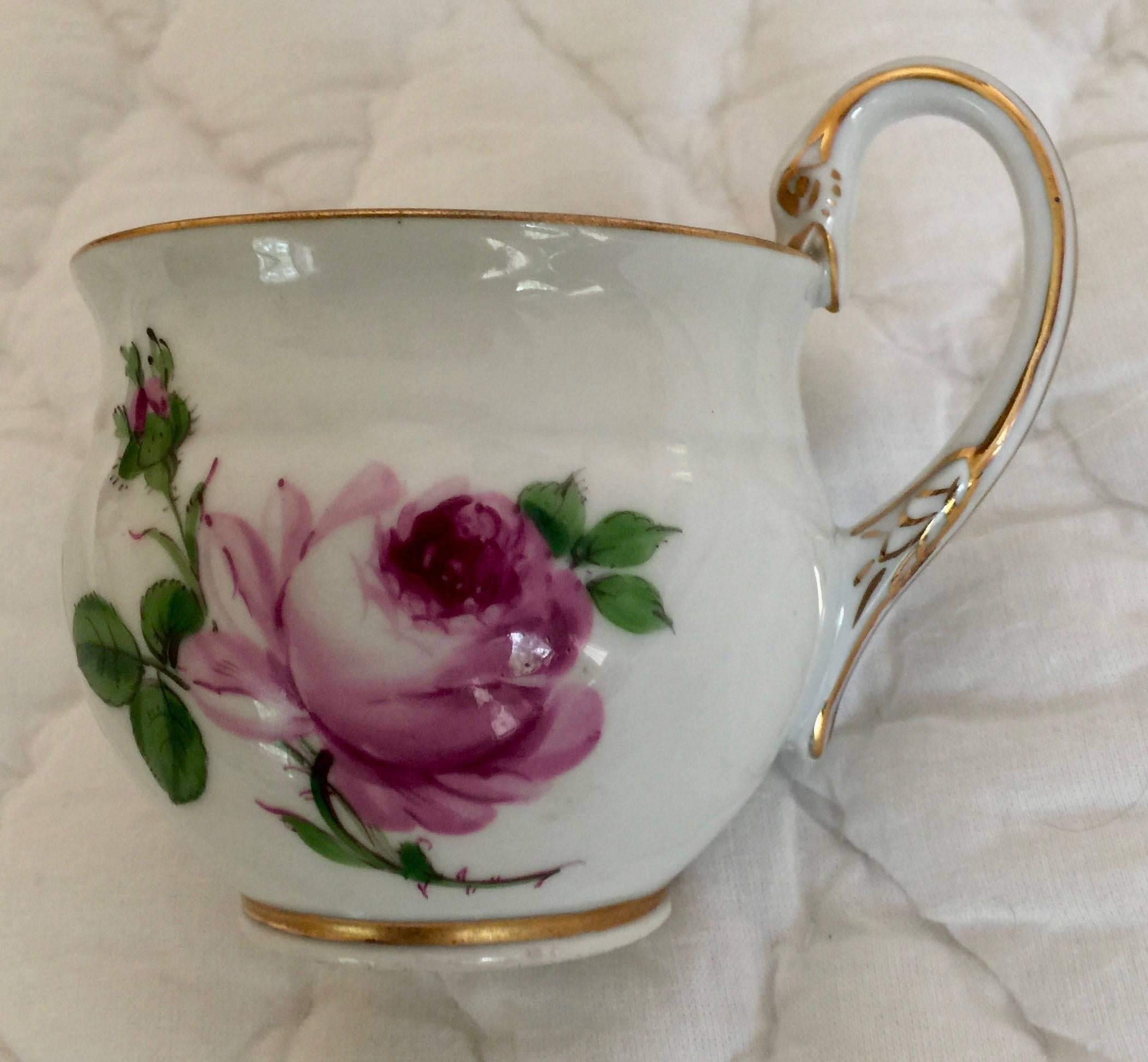 19th Century Meissen Porcelain Moss Rose Cup and Saucer For Sale 4