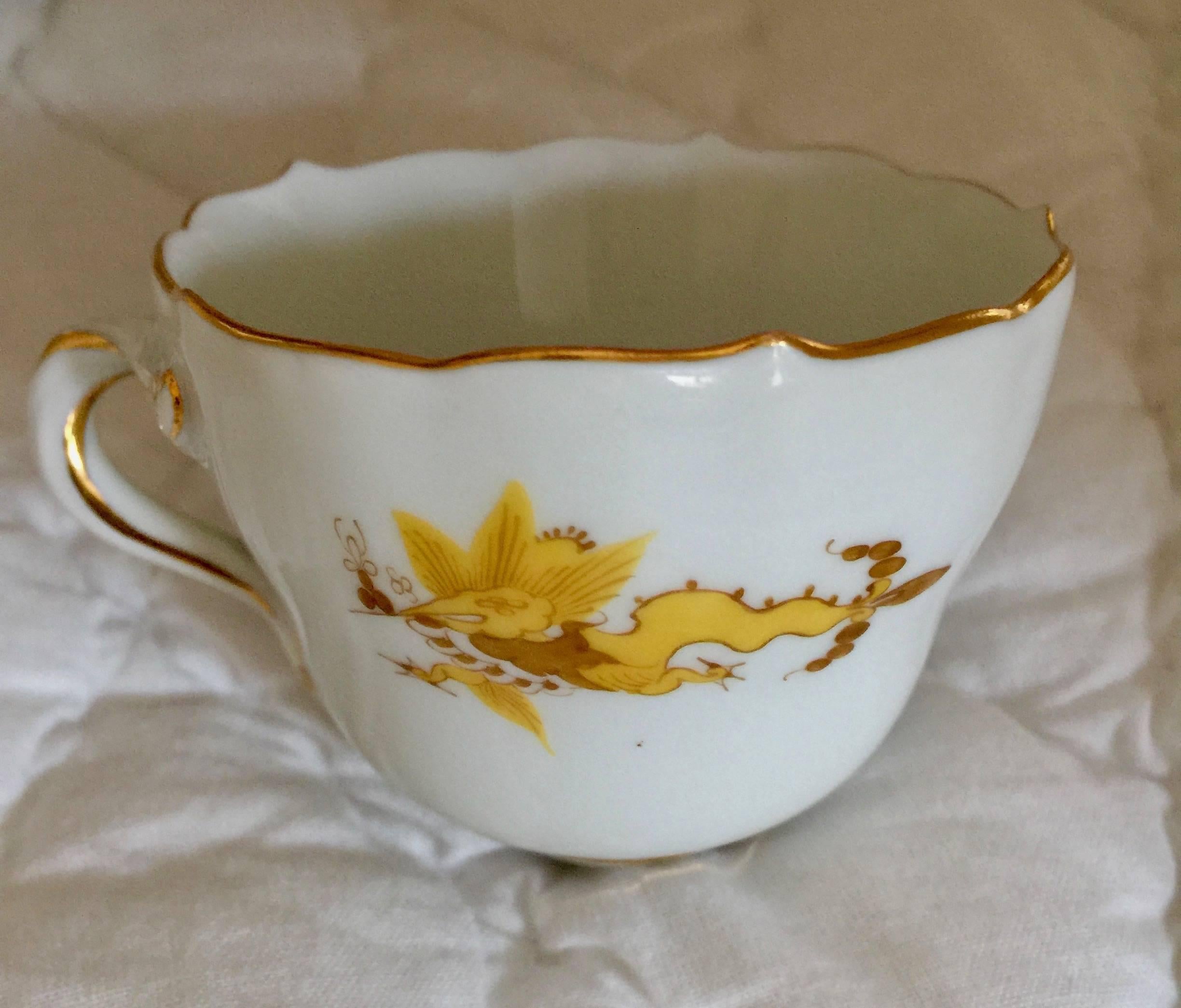 19th Century Meissen Porcelain Scalloped Yellow Dragon Demitasse Cup and Saucer In Excellent Condition In Washington Crossing, PA