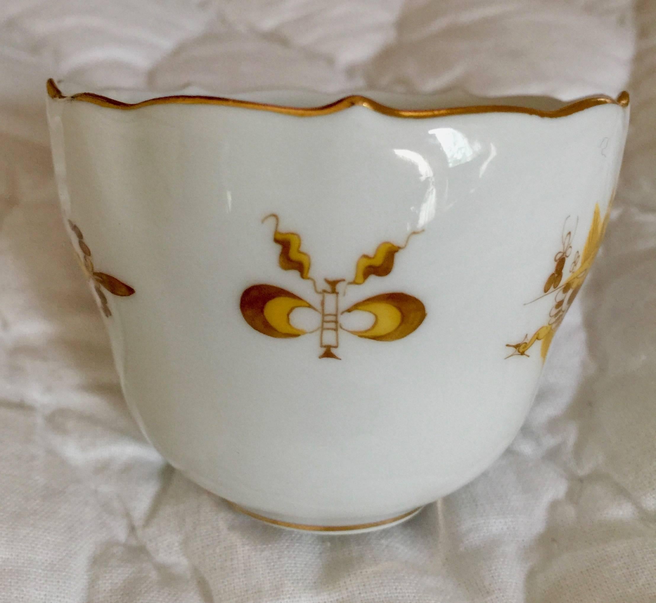 19th Century Meissen Porcelain Scalloped Yellow Dragon Demitasse Cup and Saucer 1