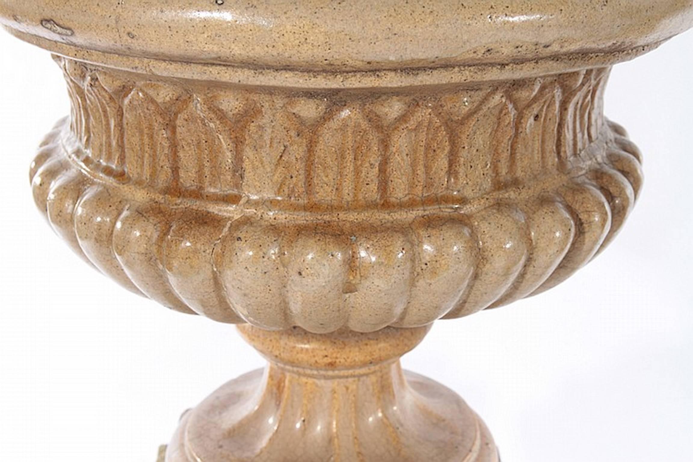 Pair of 19th Century Glazed Terracotta Garden Urns For Sale 1