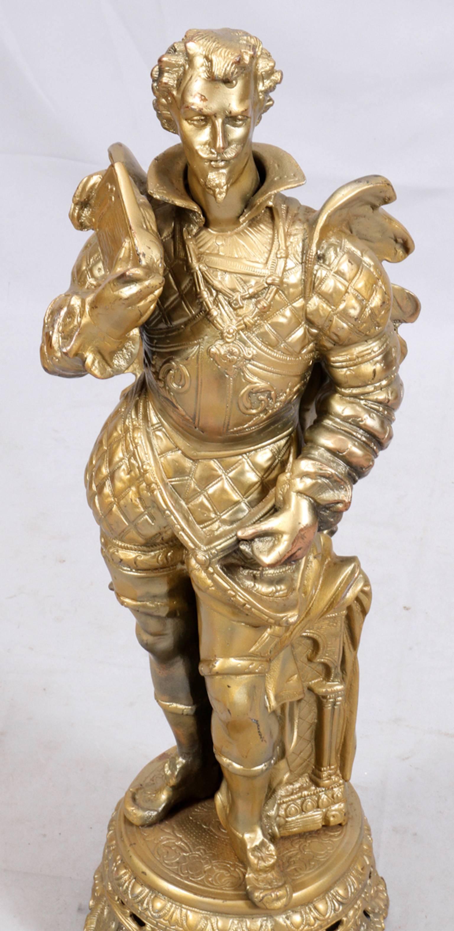 Gilded spelter sculpture, measure: H 34", Sir Walter Raleigh: An unmarked gilded spelter sculpture.