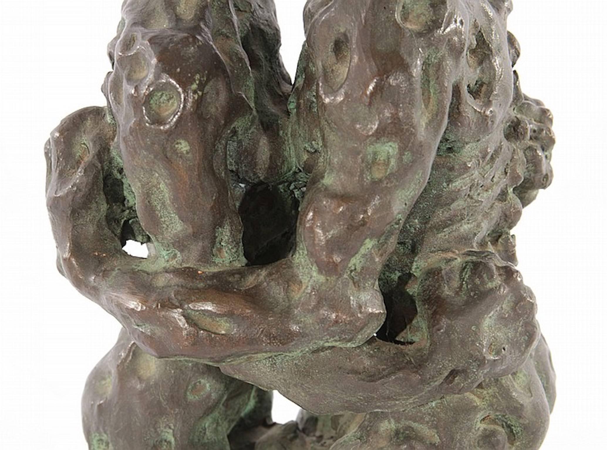 Italian Bronze Sculpture the Lovers Embraced Signed