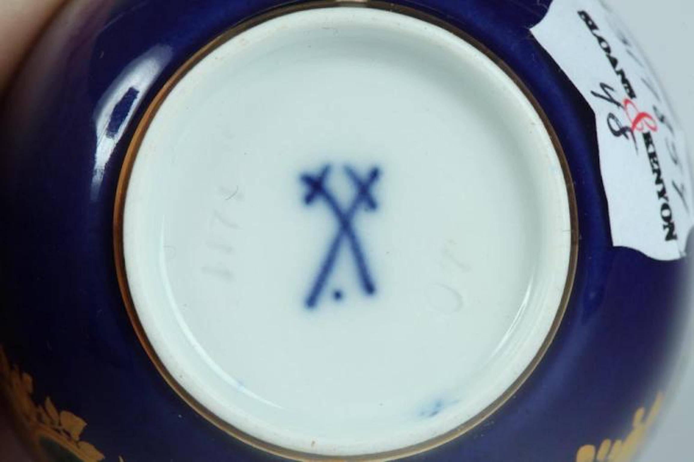 German Meissen Dresden Pattern Covered Cobalt Blue and Gilt Demitasse Cup and Saucer