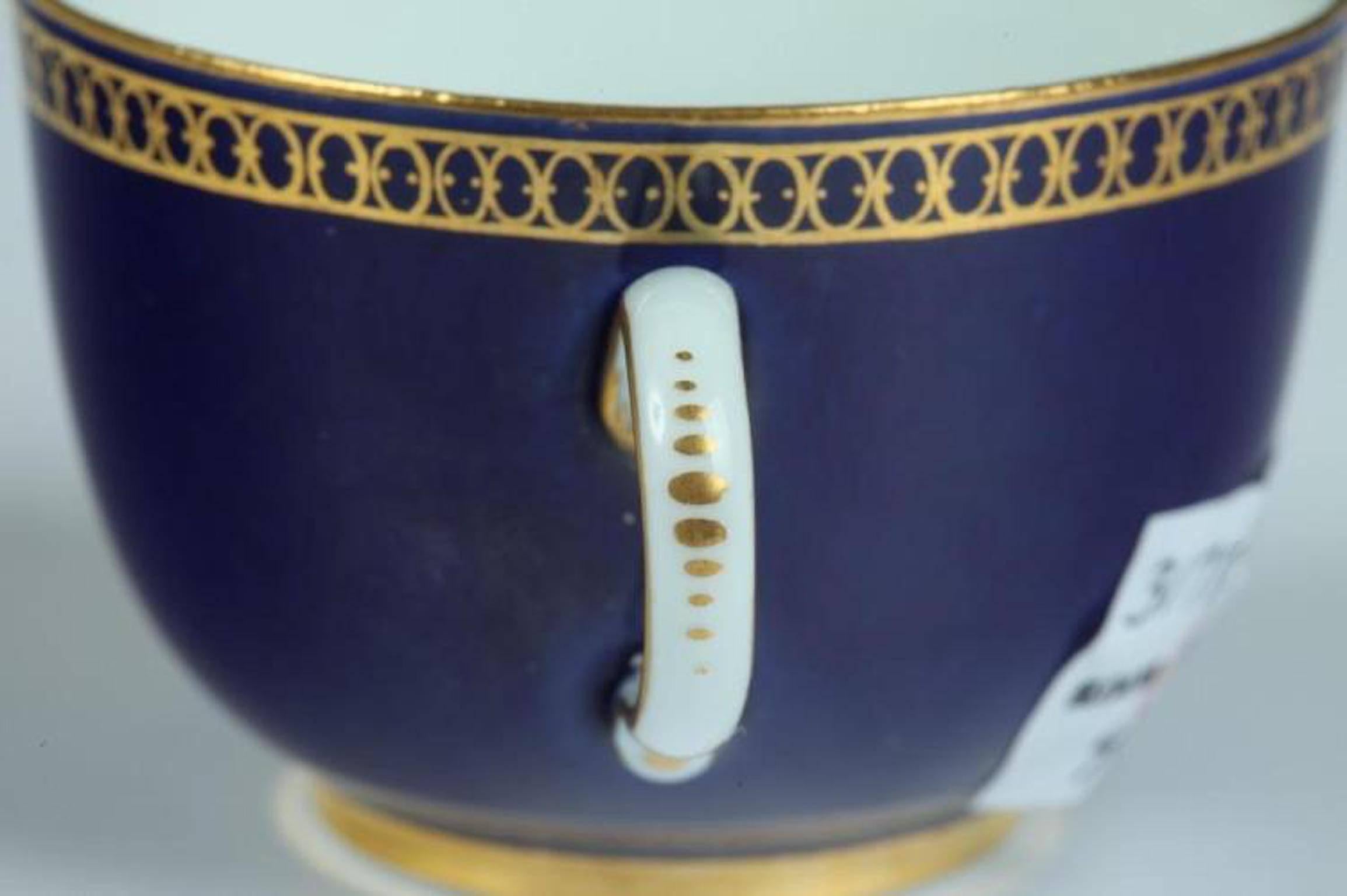 20th Century Meissen Dresden Pattern Covered Cobalt Blue and Gilt Demitasse Cup and Saucer